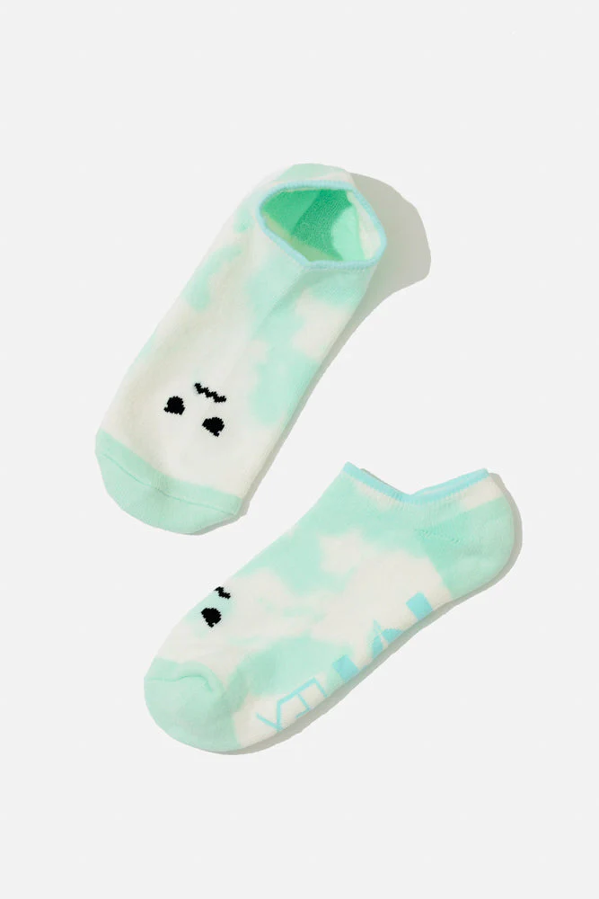 Angry Face Low Rise Socks - Green Tie Dye - Image 2