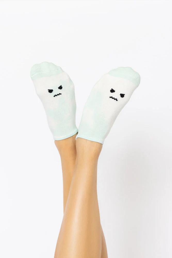 Angry Face Low Rise Socks - Green Tie Dye - Image 3