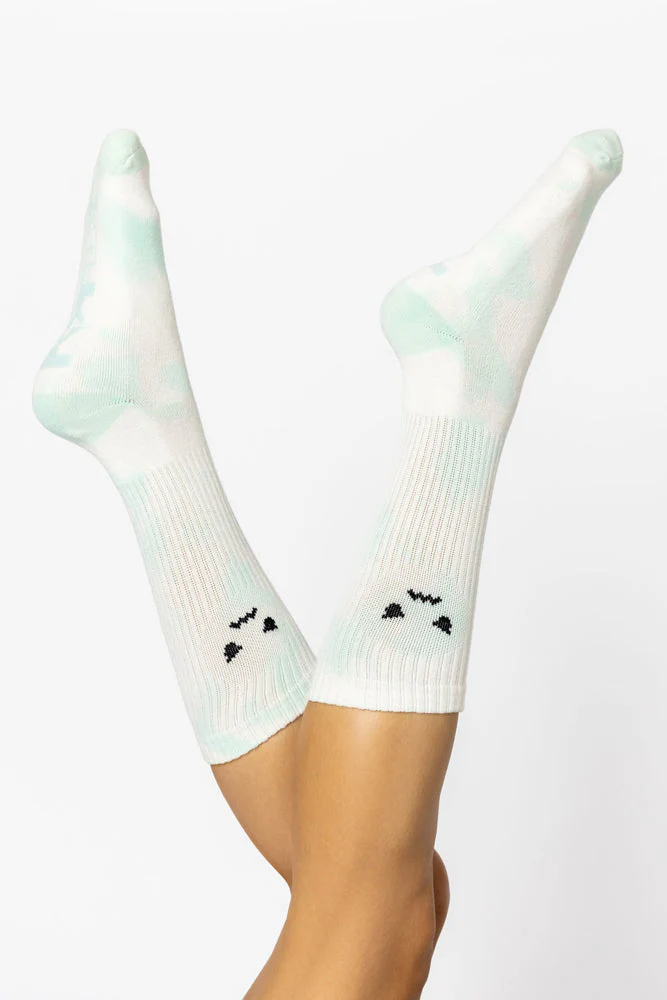 Angry Face Mid-Calf Gym Socks - Green Tie Dye - Image 5