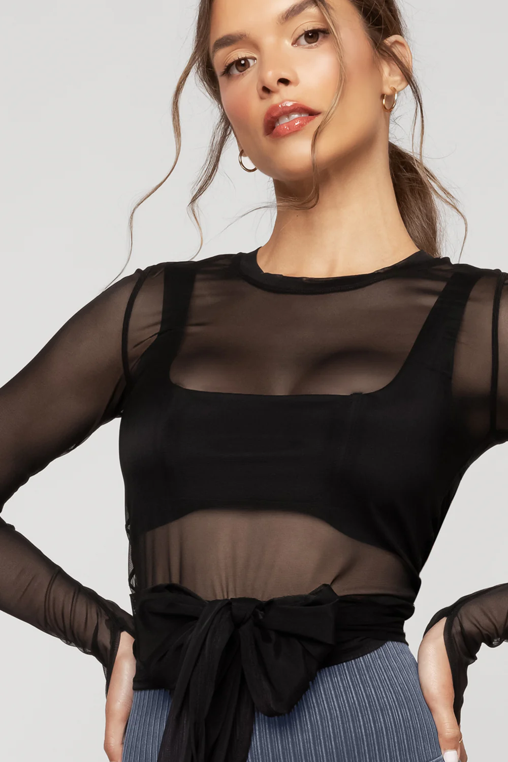Bow Back Mesh Reversible Long Sleeve Top - Black - Image 11