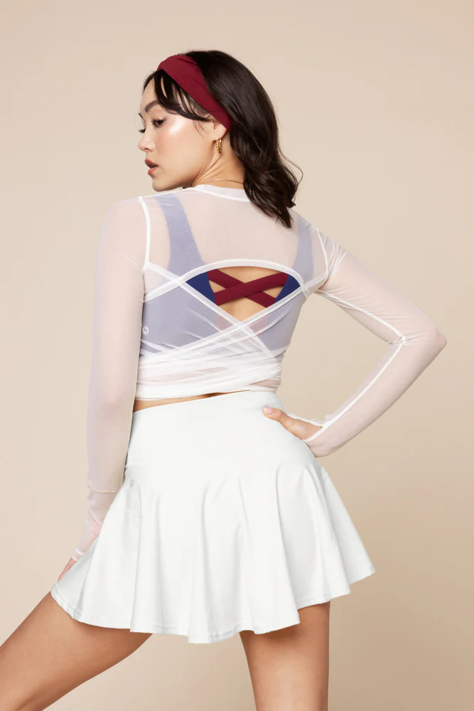 Bow Back Mesh Reversible Long Sleeve Top - Bright White - Image 10