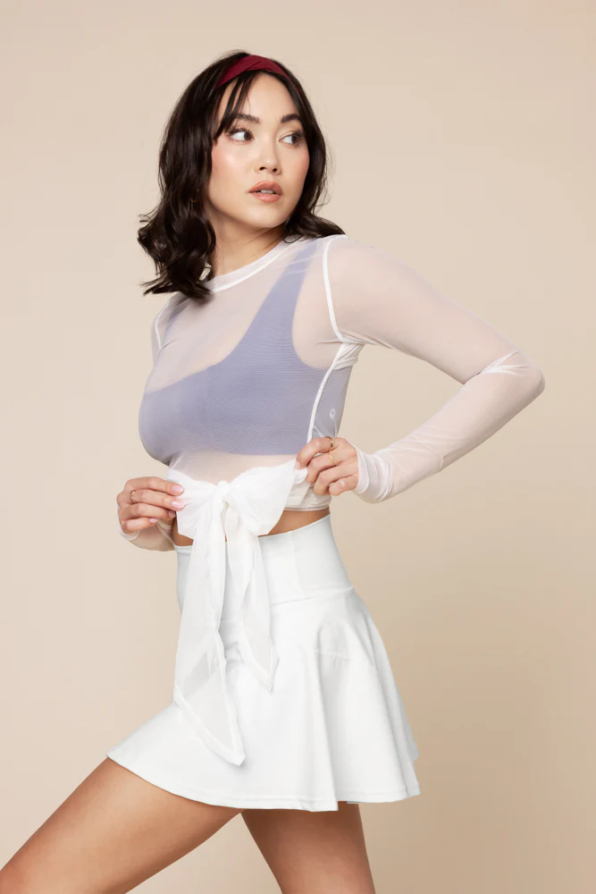 Bow Back Mesh Reversible Long Sleeve Top - Bright White - Image 7
