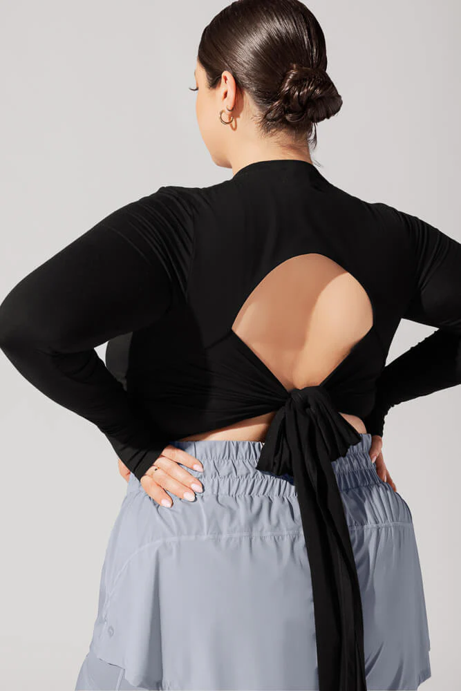 Bow Back Reversible Long Sleeve Top - Black - Image 4