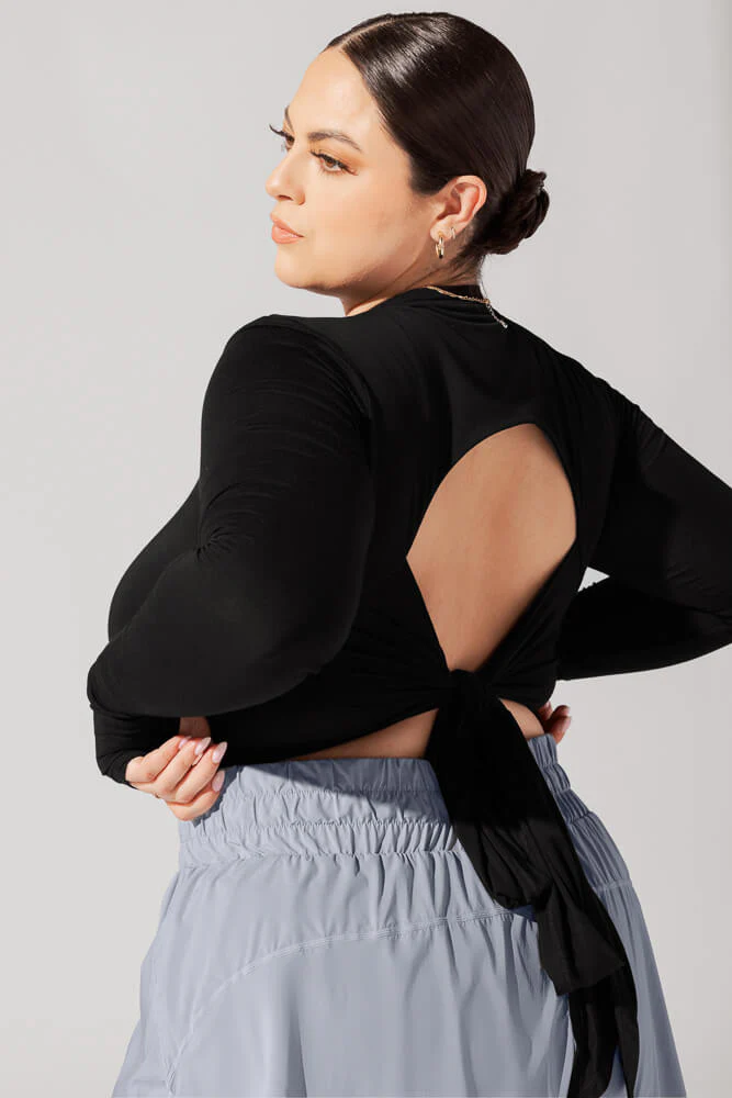 Bow Back Reversible Long Sleeve Top - Black - Image 8