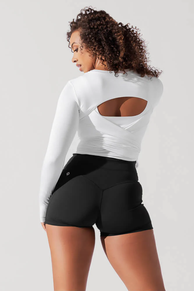 Bow Back Reversible Long Sleeve Top - White - Image 5