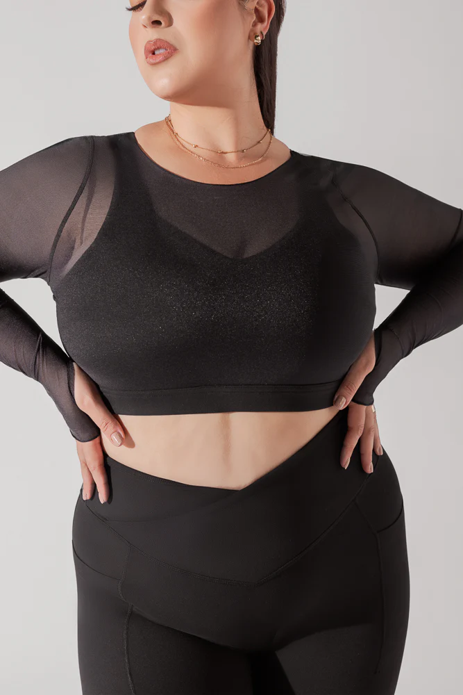 Coquette Long Sleeve Mesh Bra - Black - Image 4