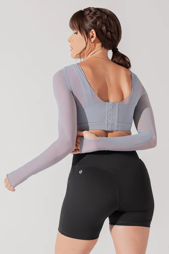 Coquette Long Sleeve Mesh Bra - Blue Stone - Image 3