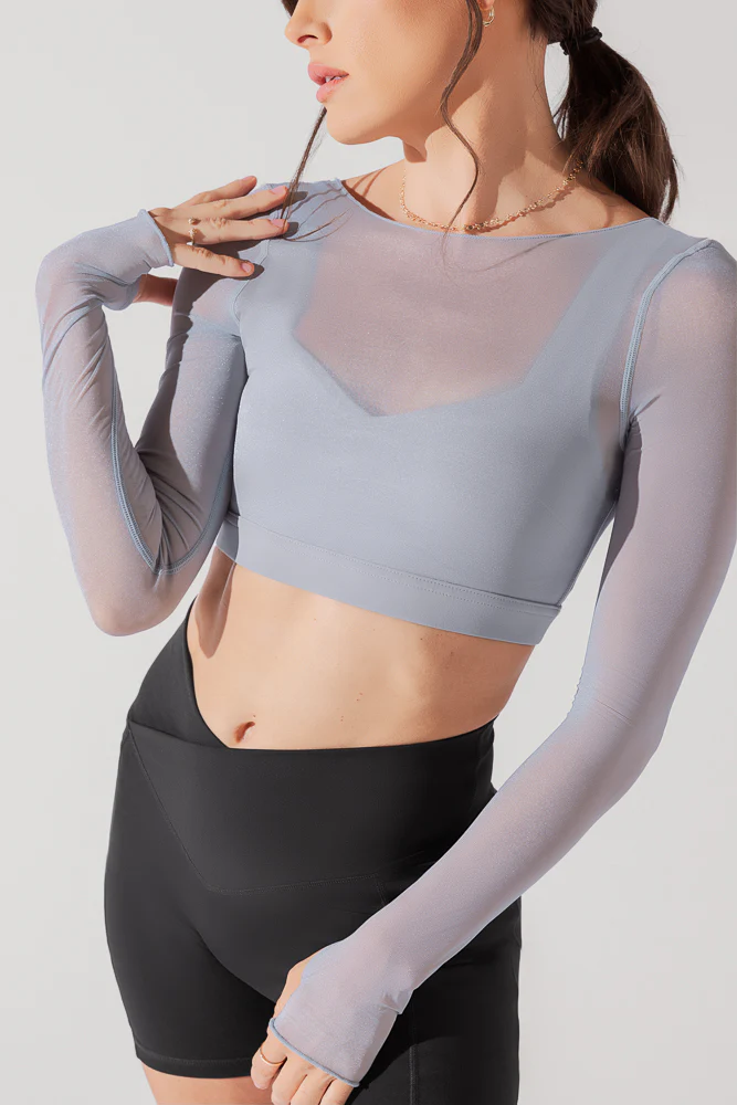 Coquette Long Sleeve Mesh Bra - Blue Stone - Image 5