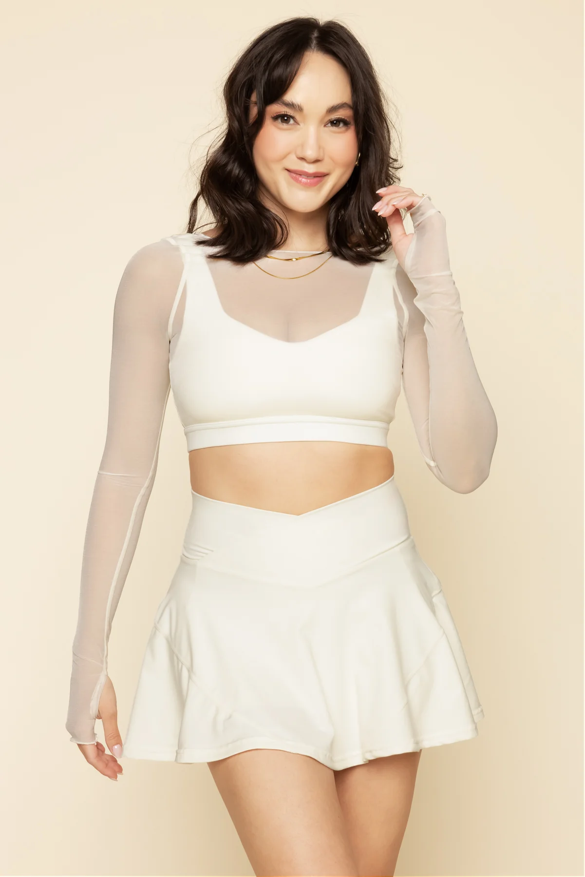 Coquette Long Sleeve Mesh Bra - Ivory - Image 5