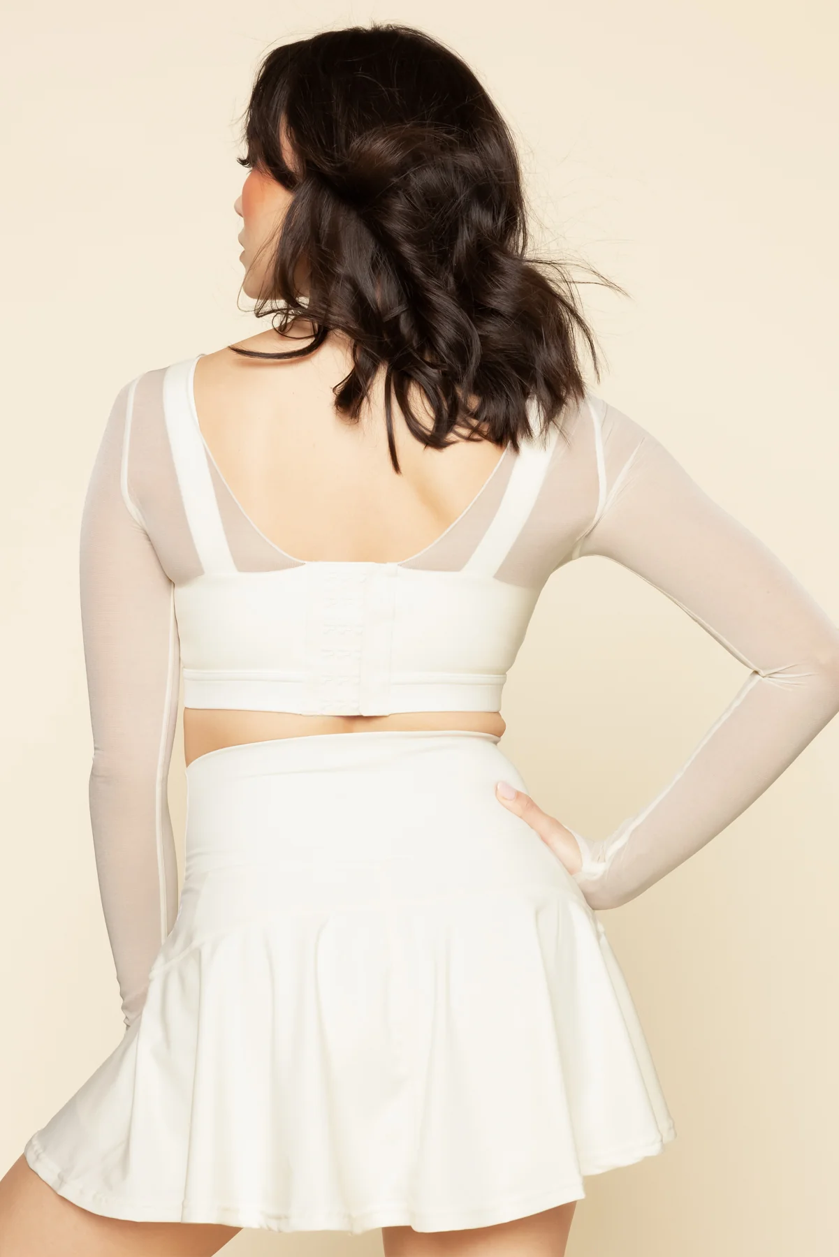 Coquette Long Sleeve Mesh Bra - Ivory - Image 8