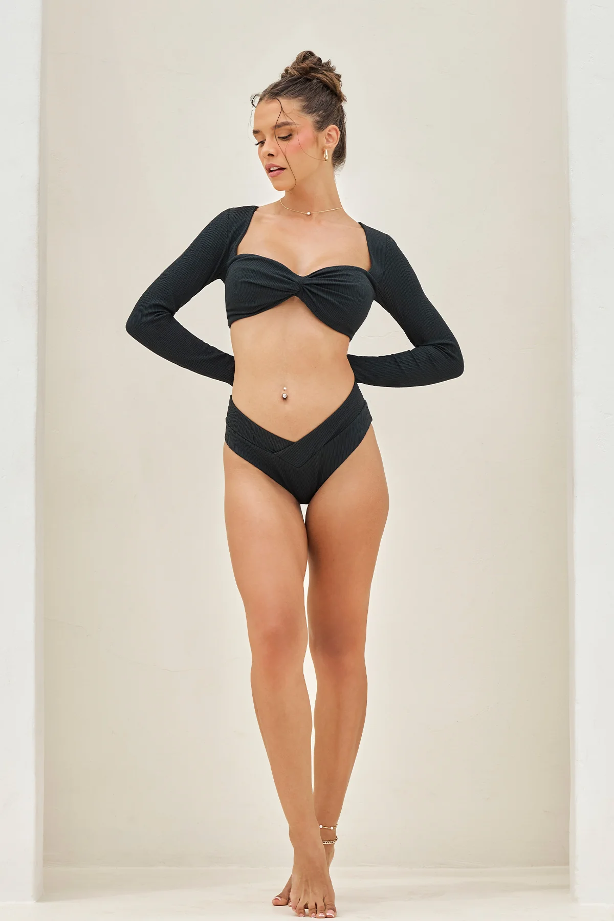 Crisscross Hourglass® Cheeky Bikini Bottom - Black Bold Rib - Image 6