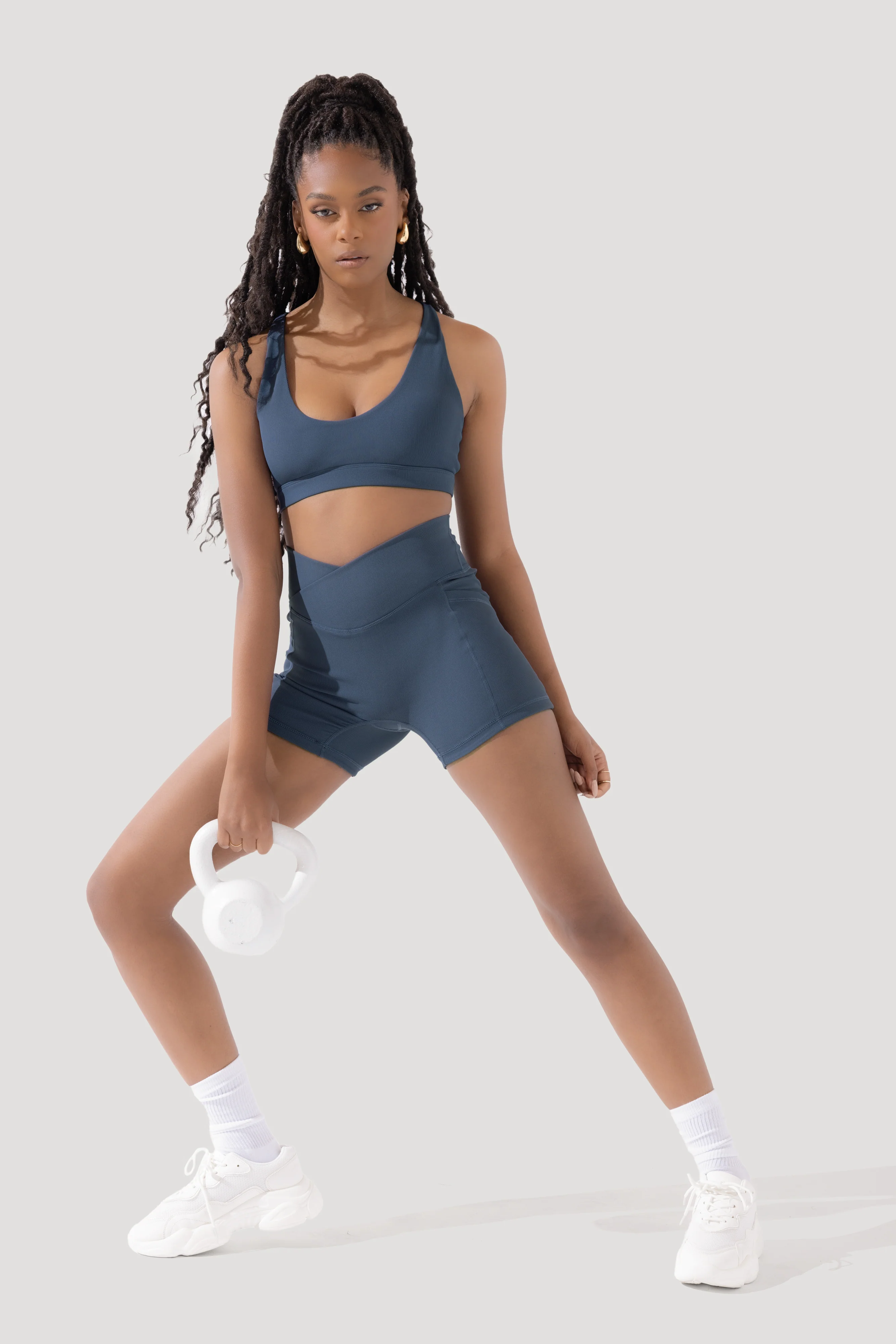 Crisscross Hourglass® Midi Shorts with Pockets (Ribbed) - Dark Navy - Image 3