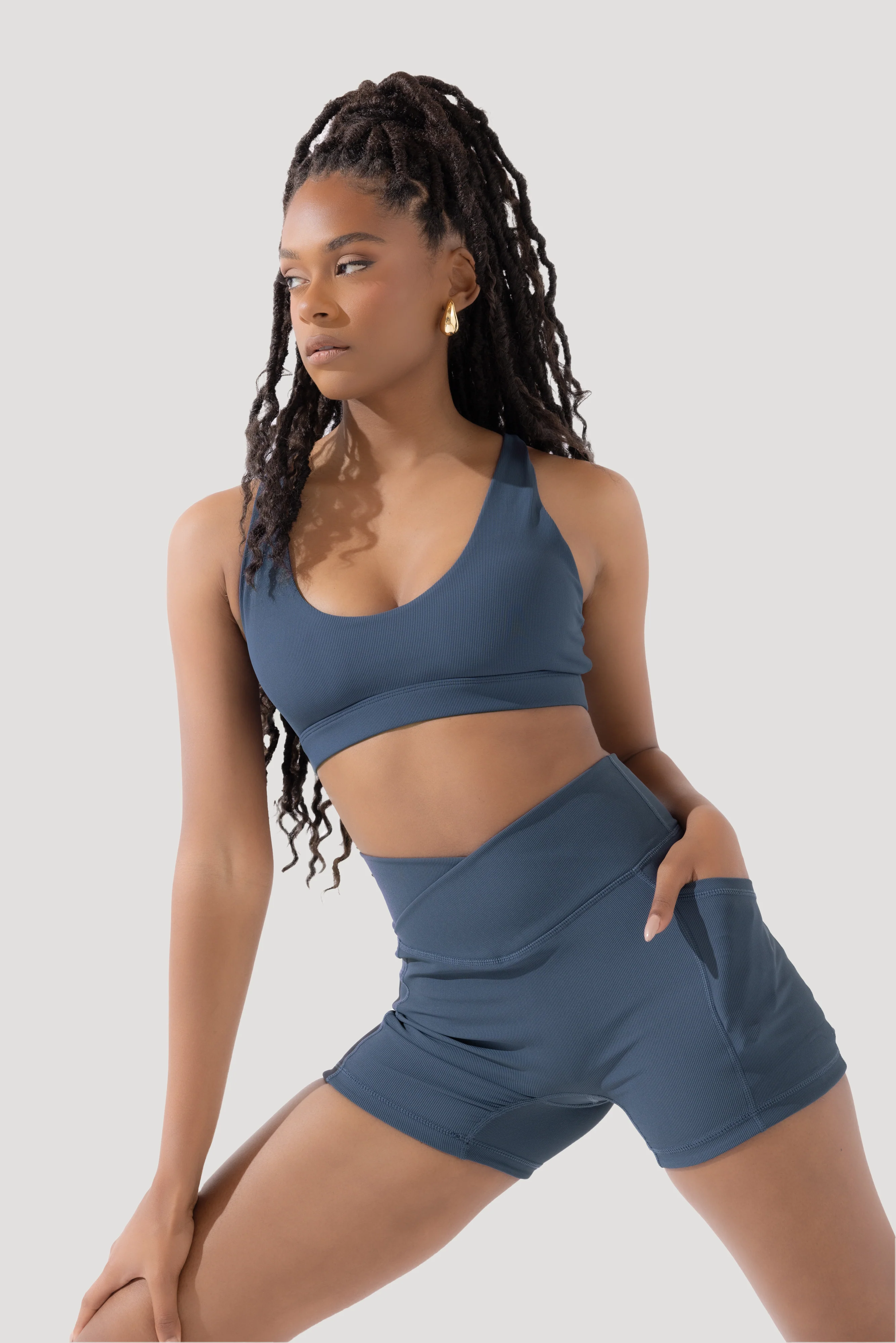 Crisscross Hourglass® Midi Shorts with Pockets (Ribbed) - Dark Navy - Image 4