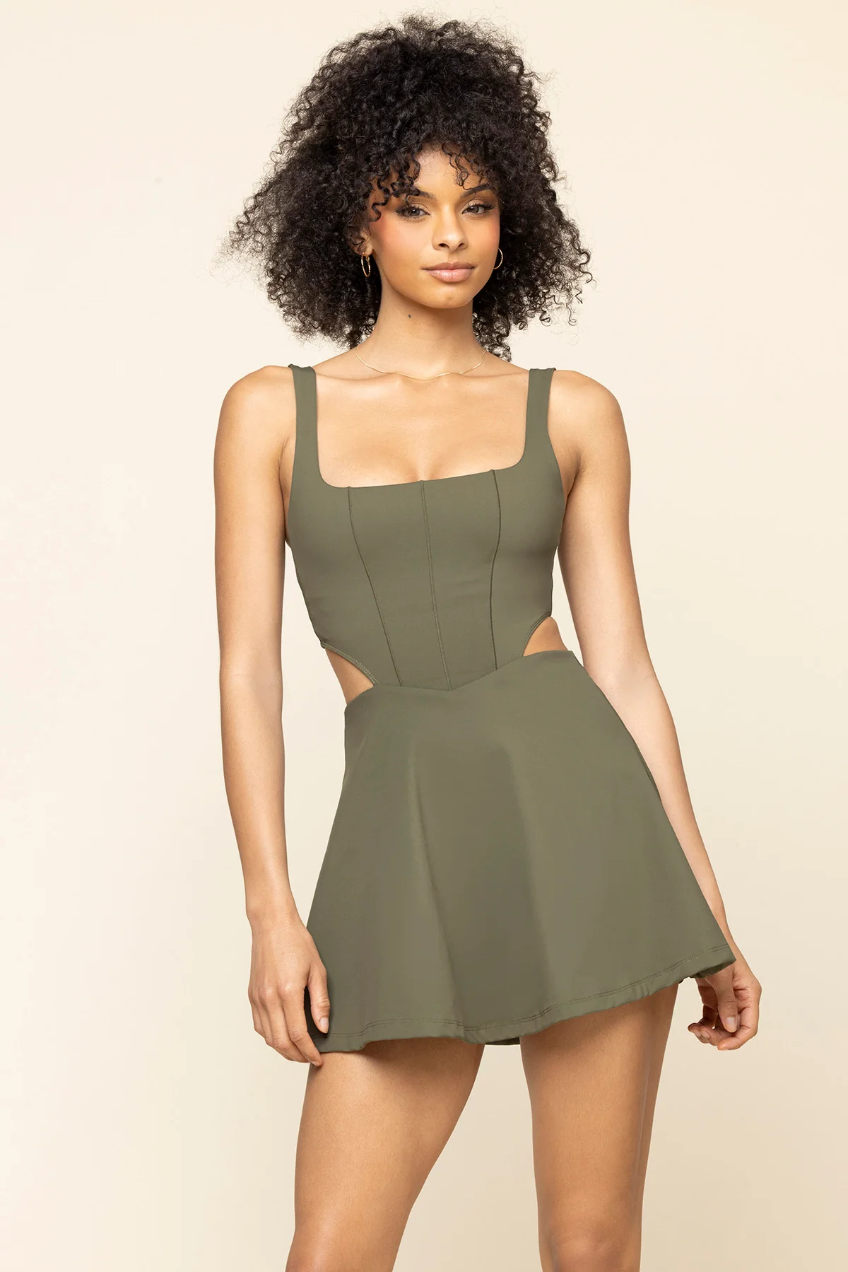 Cut It Out Dress - Dark Olive - Image 2