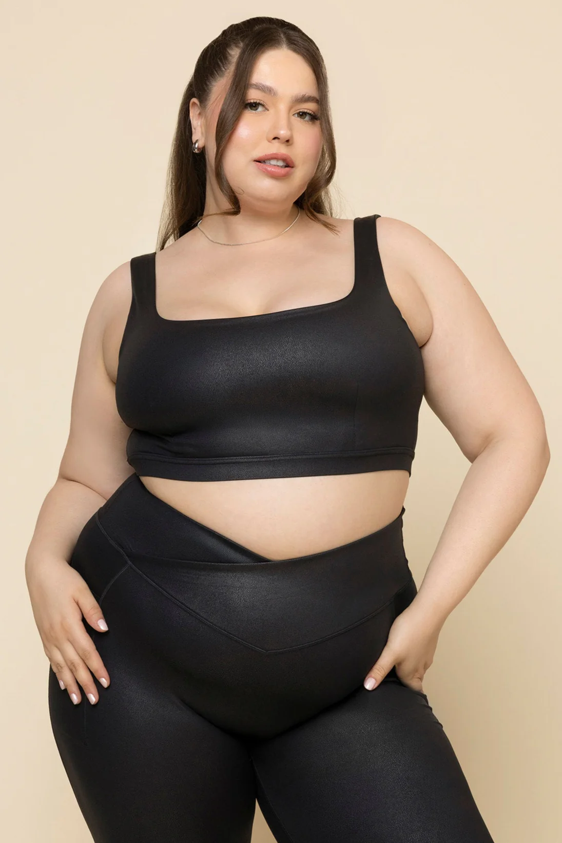 Faux Leather Tone Bra - Black - Image 2