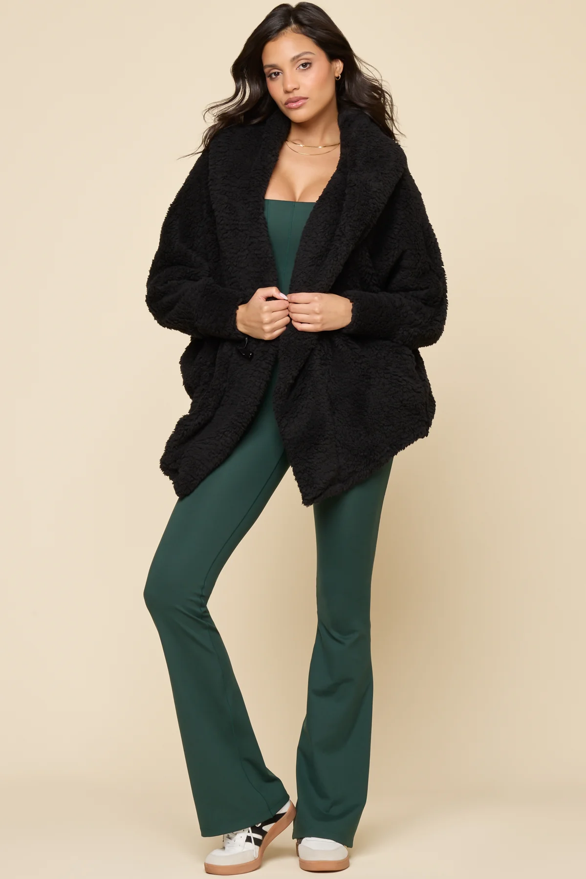 Faux Sherpa Cocoon Coat - Black - Image 2
