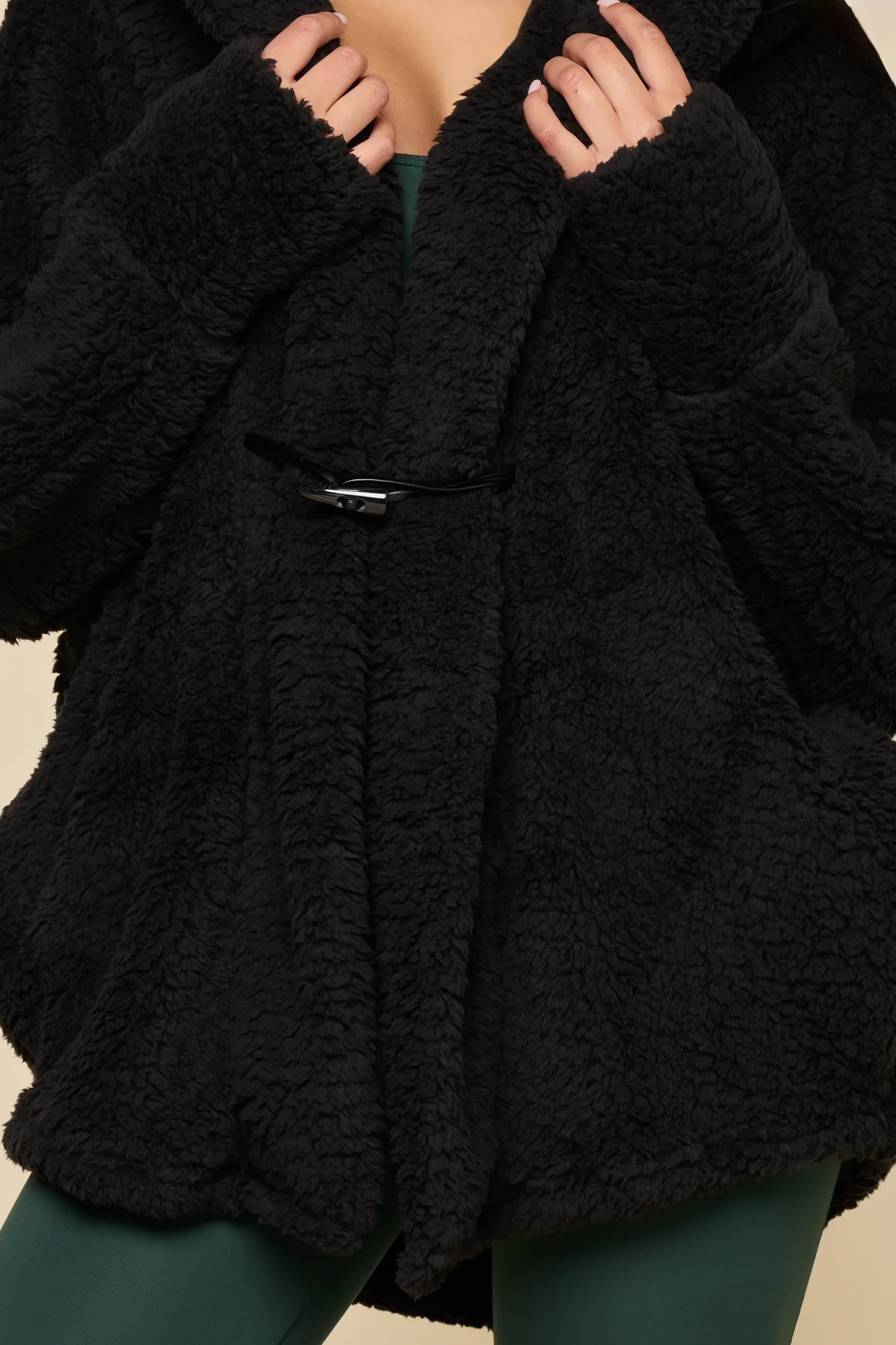 Faux Sherpa Cocoon Coat - Black - Image 8