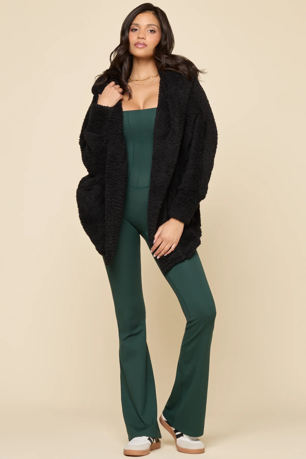 Faux Sherpa Cocoon Coat - Black - Image 9
