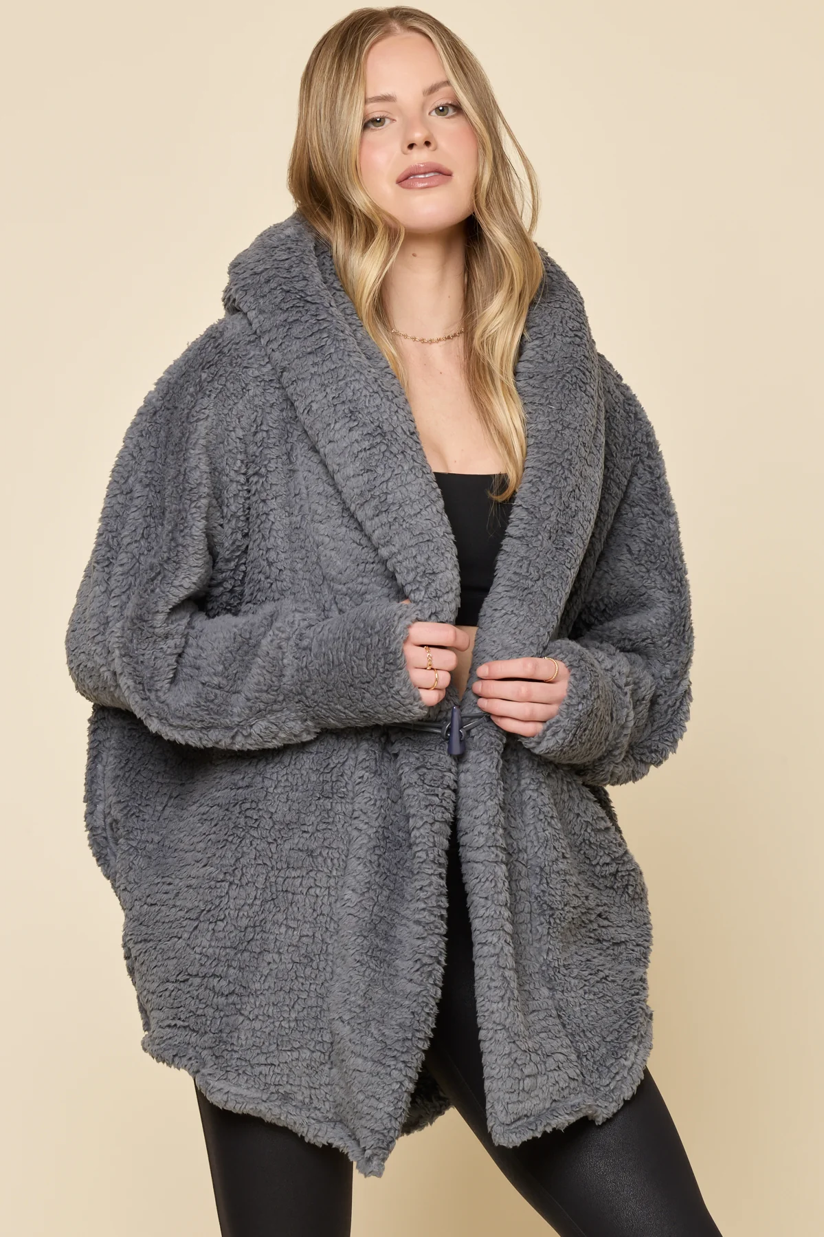 Faux Sherpa Cocoon Coat - Cool Grey - Image 3