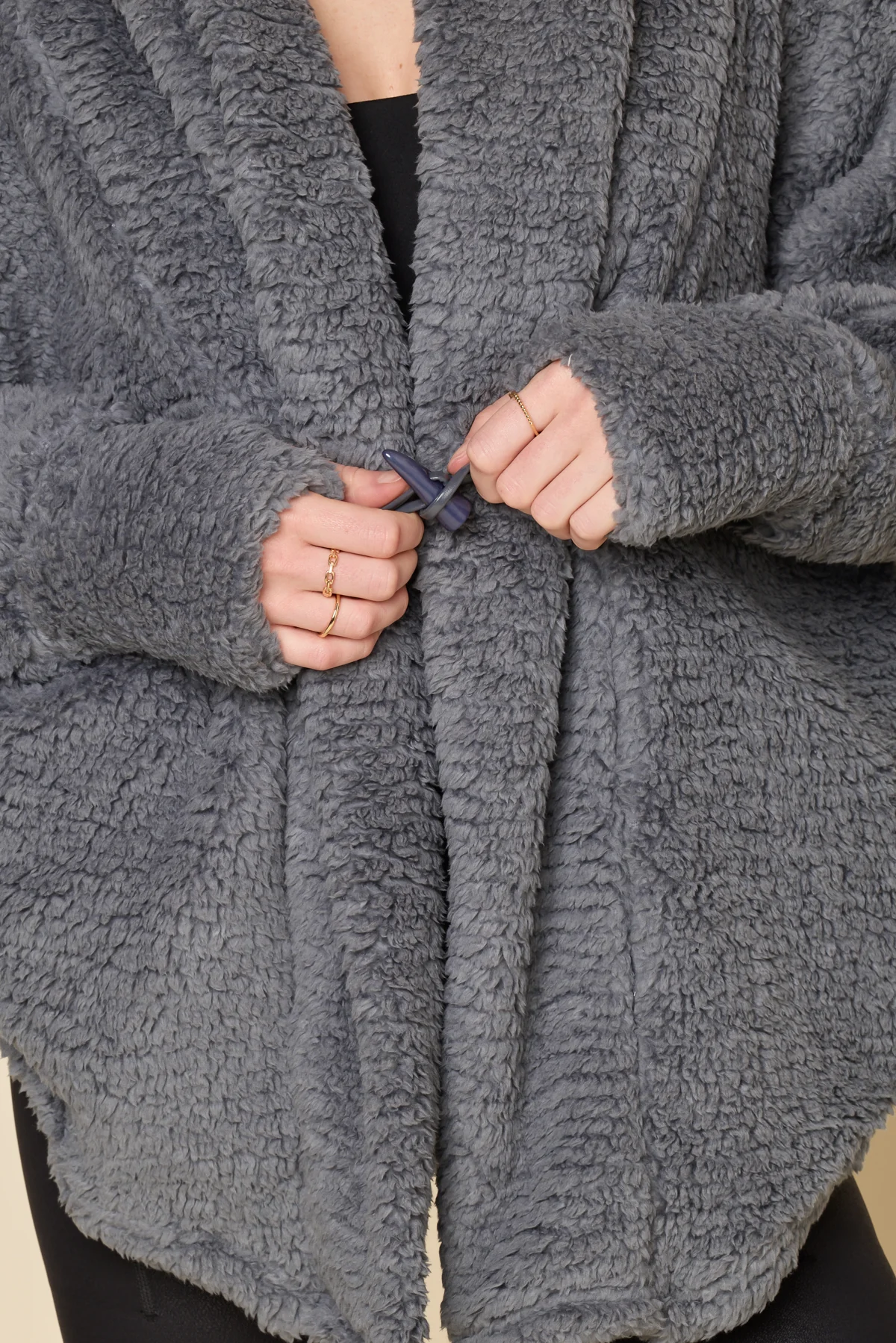 Faux Sherpa Cocoon Coat - Cool Grey - Image 6