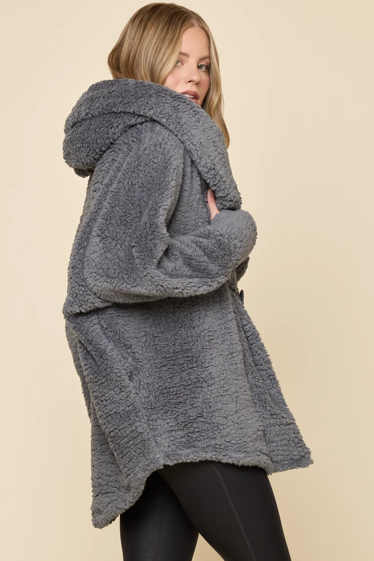 Faux Sherpa Cocoon Coat - Cool Grey - Image 7