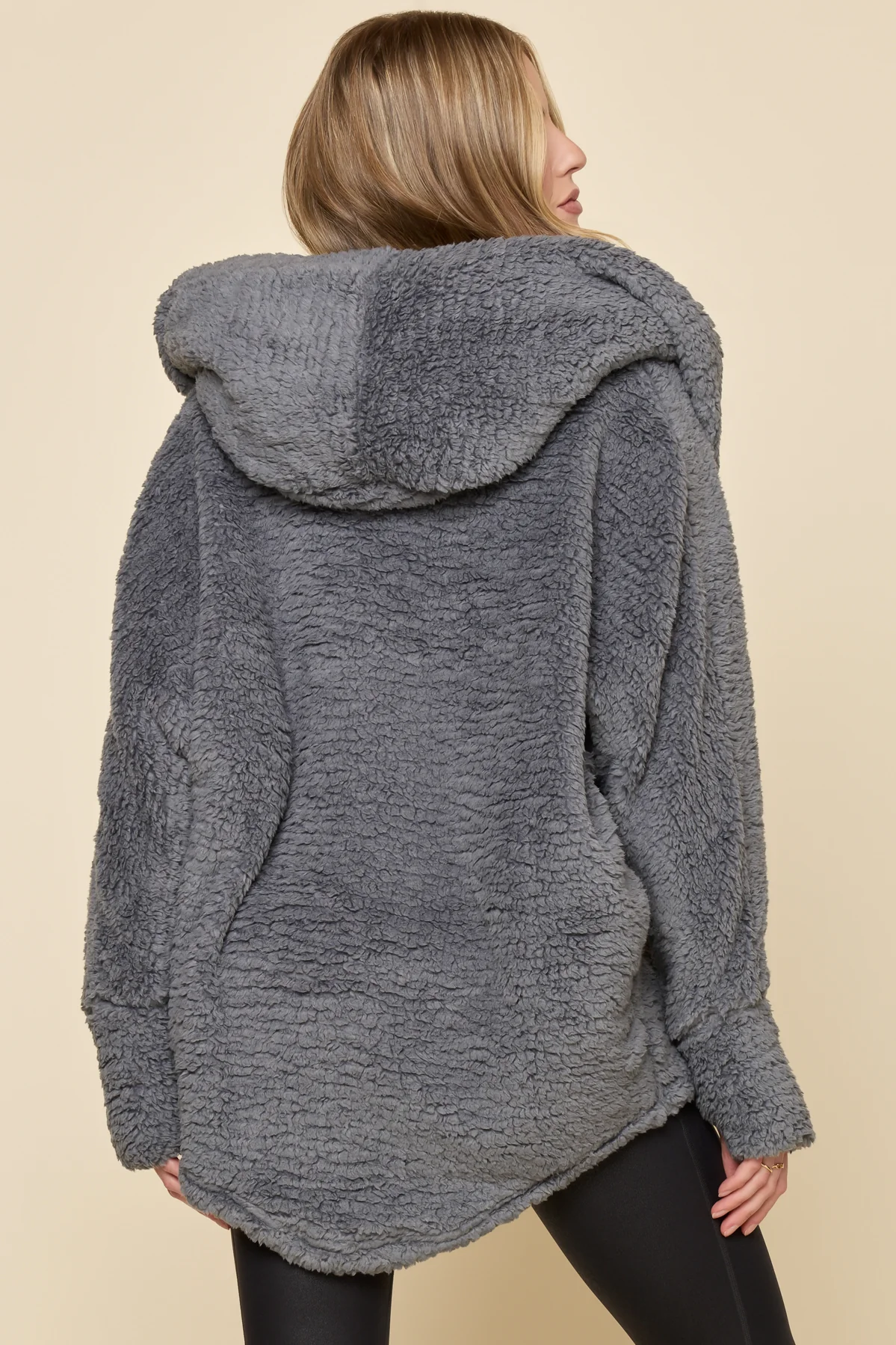Faux Sherpa Cocoon Coat - Cool Grey - Image 9