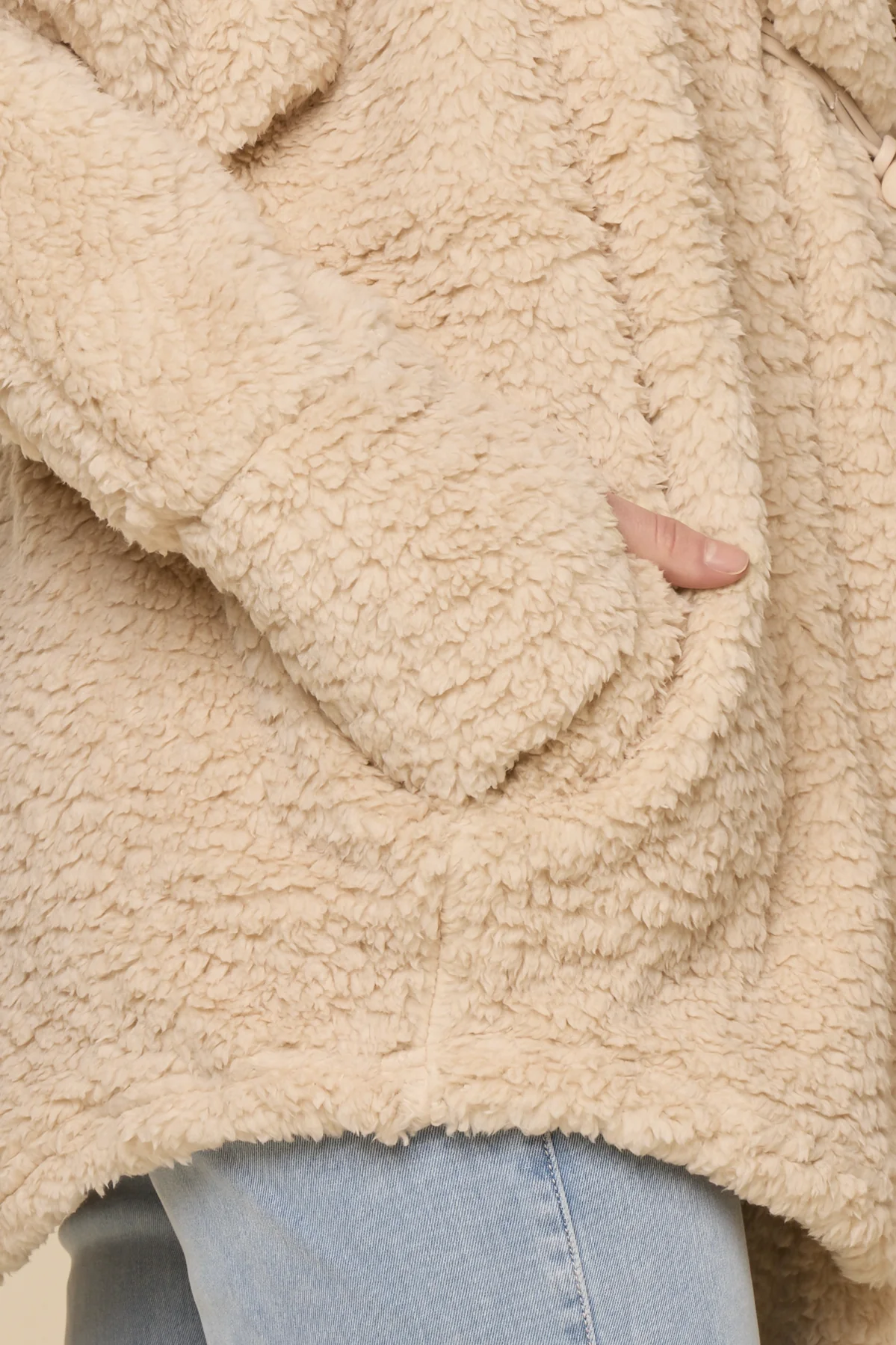 Faux Sherpa Cocoon Coat - Taupe - Image 10