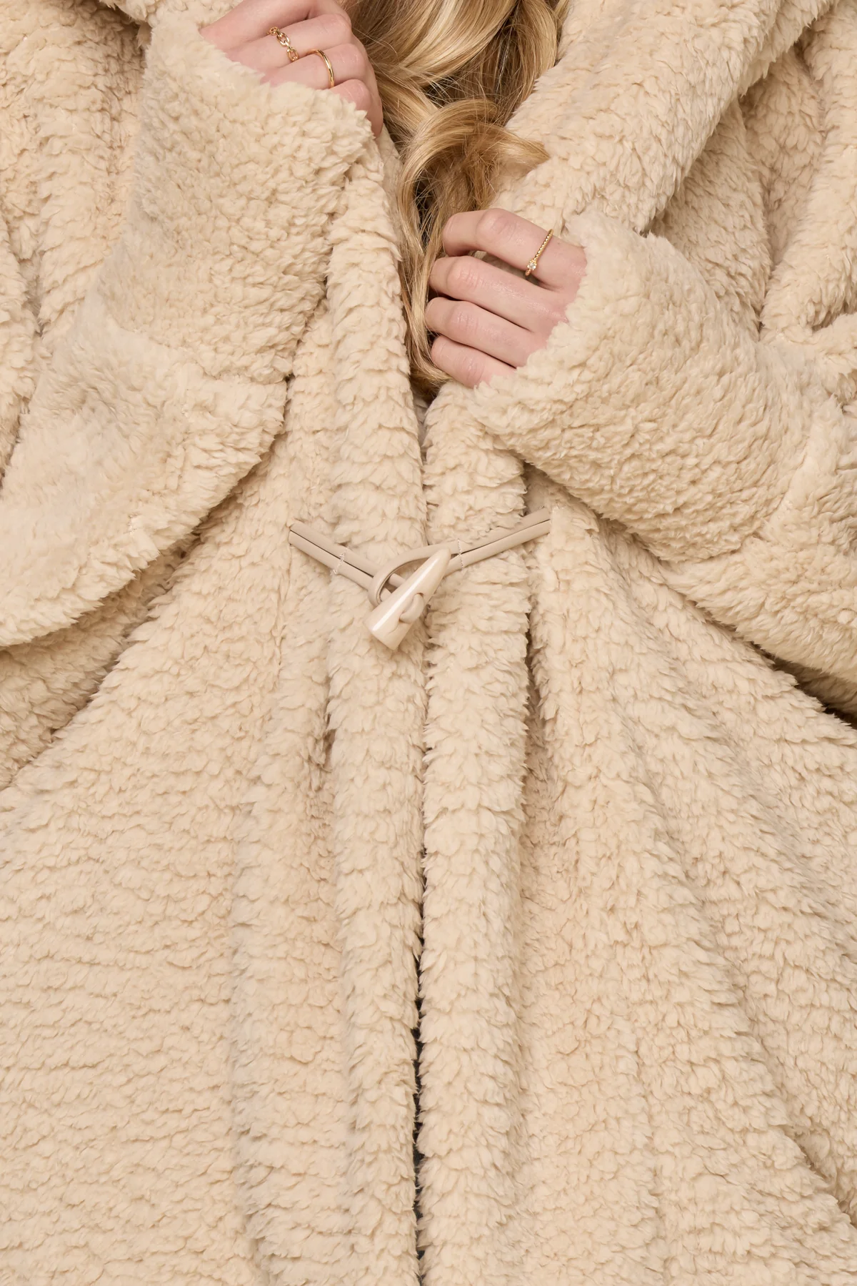 Faux Sherpa Cocoon Coat - Taupe - Image 3