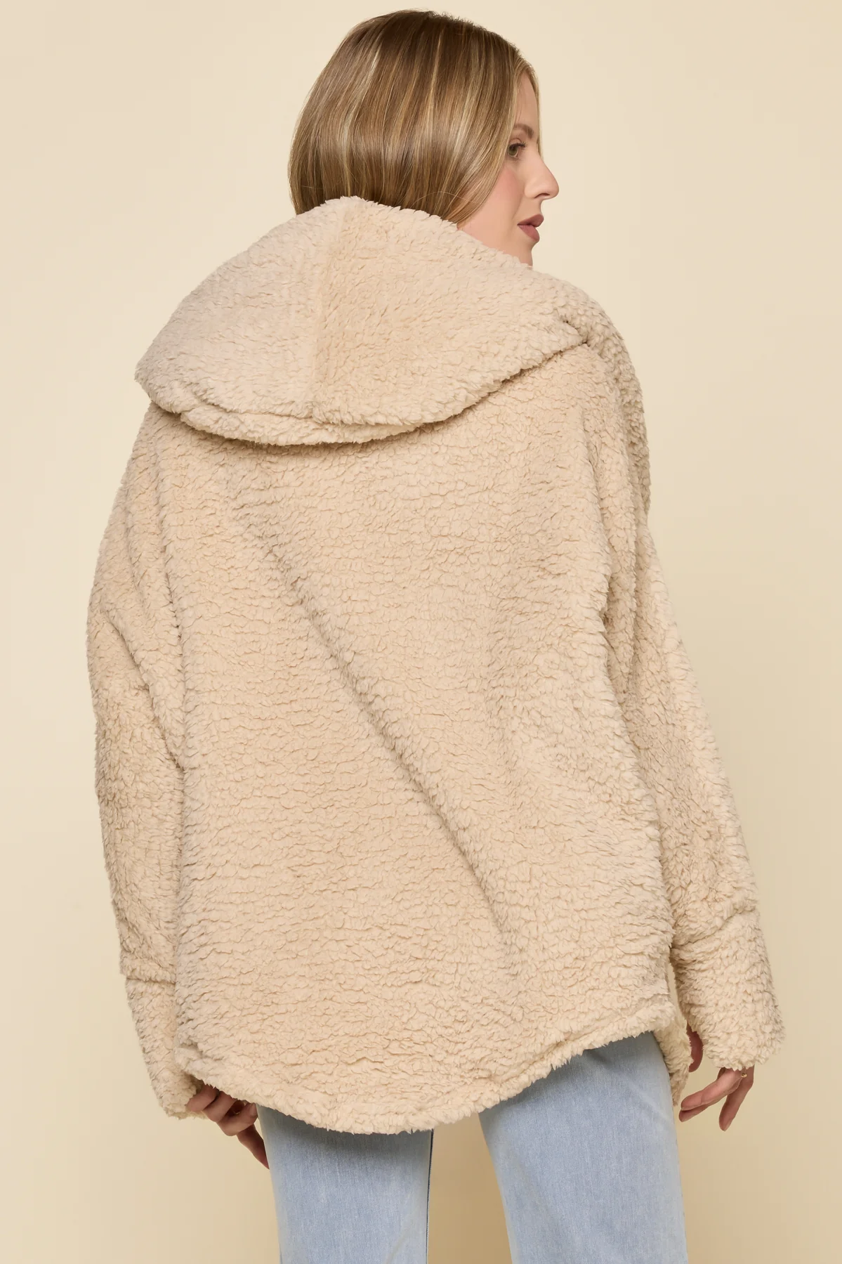 Faux Sherpa Cocoon Coat - Taupe - Image 5