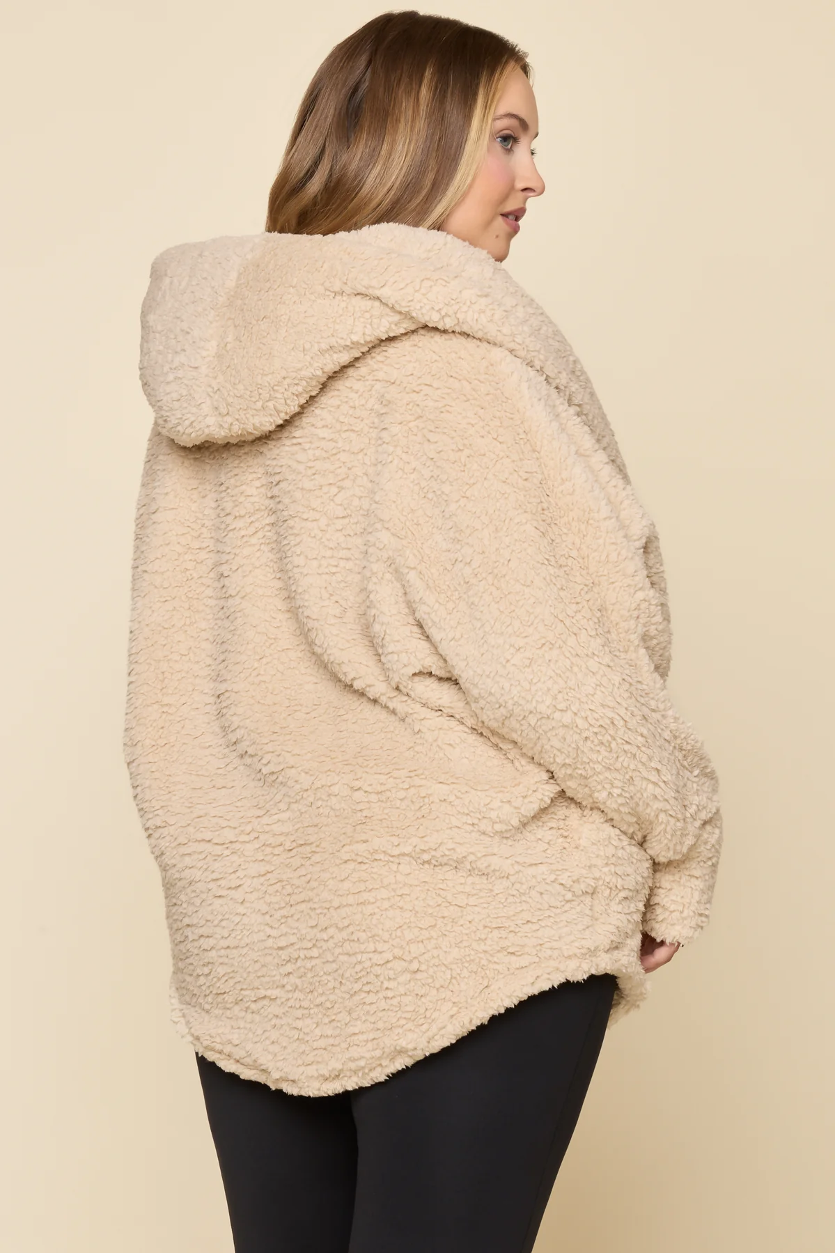 Faux Sherpa Cocoon Coat - Taupe - Image 9