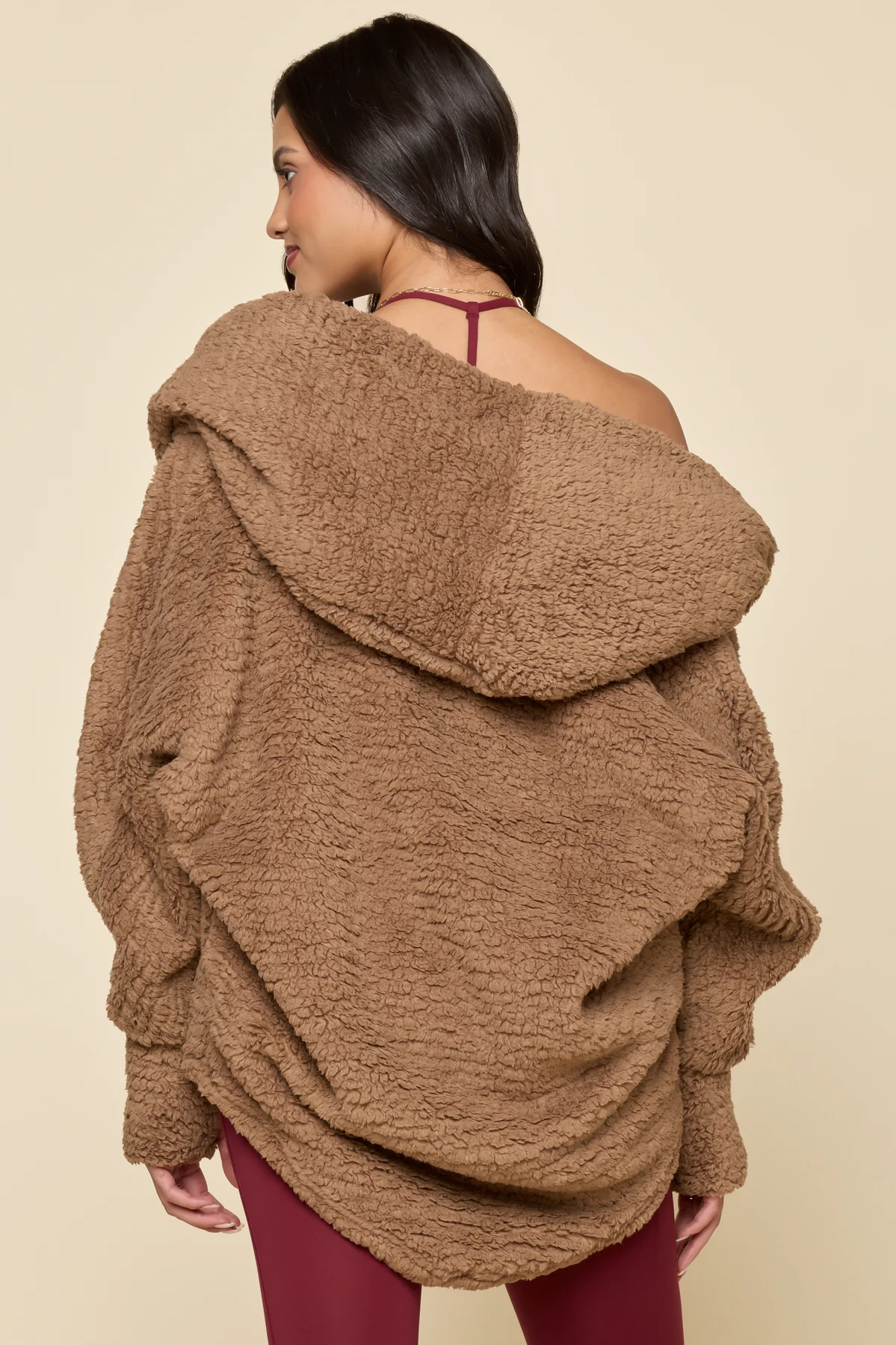 Faux Sherpa Cocoon Coat - Teddy Bear Brown - Image 3