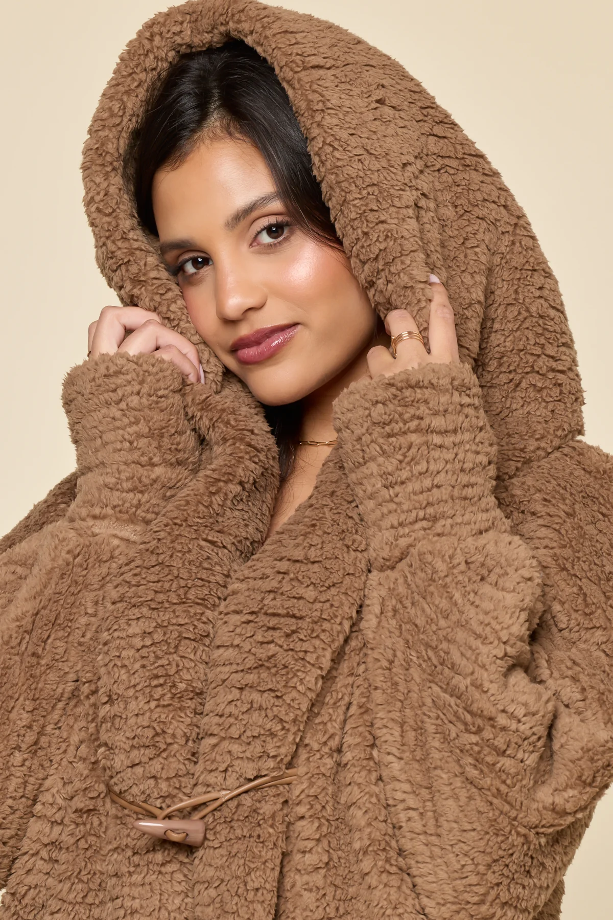 Faux Sherpa Cocoon Coat - Teddy Bear Brown - Image 6