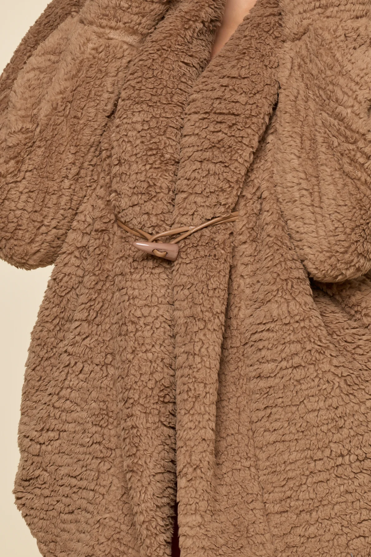 Faux Sherpa Cocoon Coat - Teddy Bear Brown - Image 8