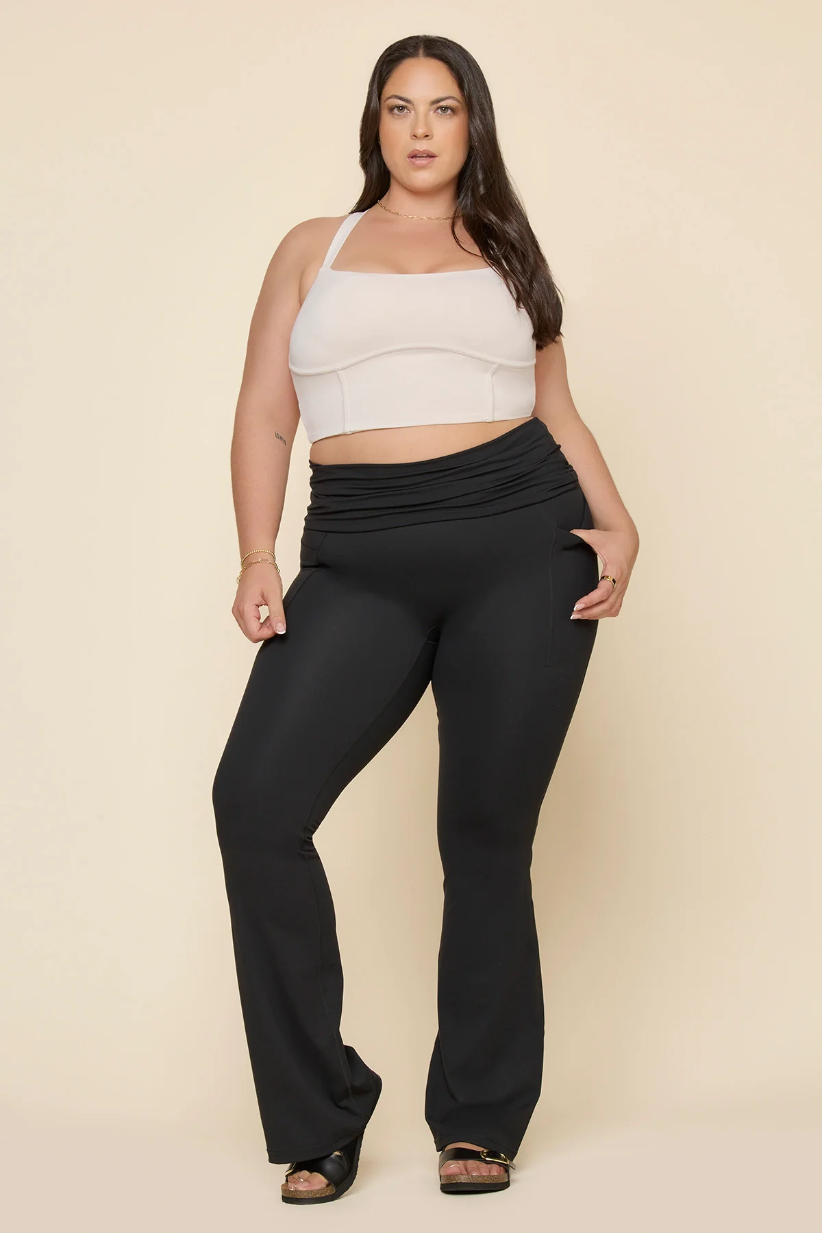 Foldover Flared Legging - Black - Image 7