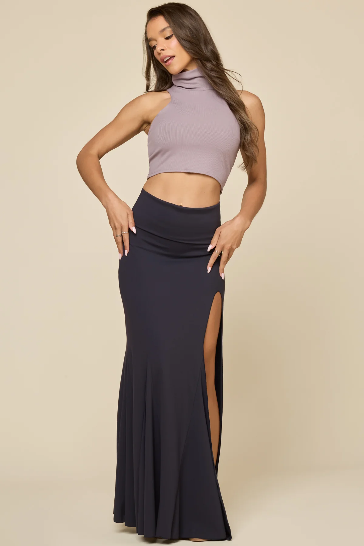 Foldover Mermaid Maxi Skirt - Cool Black - Image 4