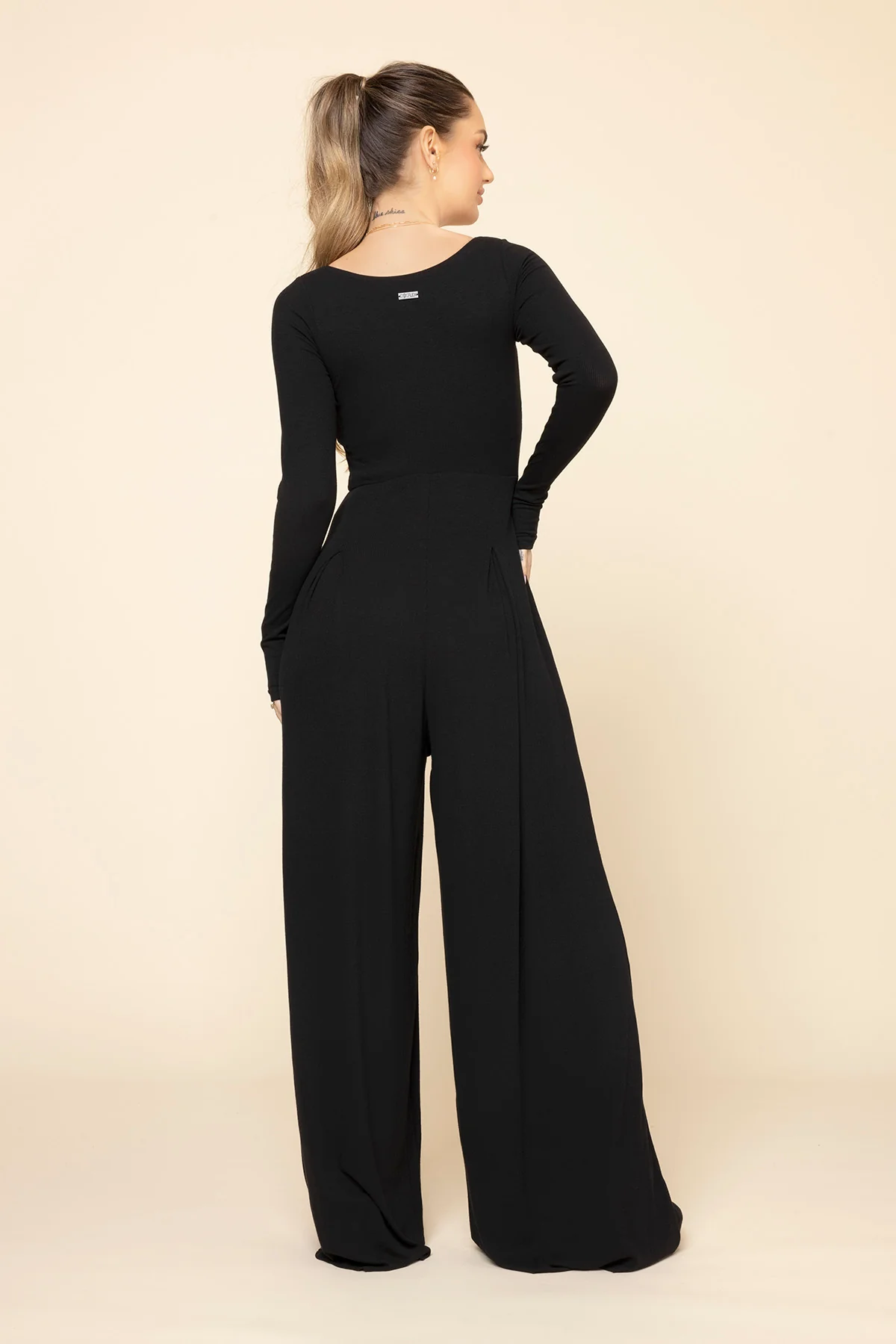 Go With The Flow Long Sleeve Jumpsuit - Black - Image 3