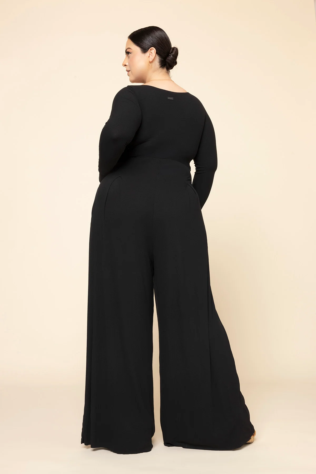 Go With The Flow Long Sleeve Jumpsuit - Black - Image 5