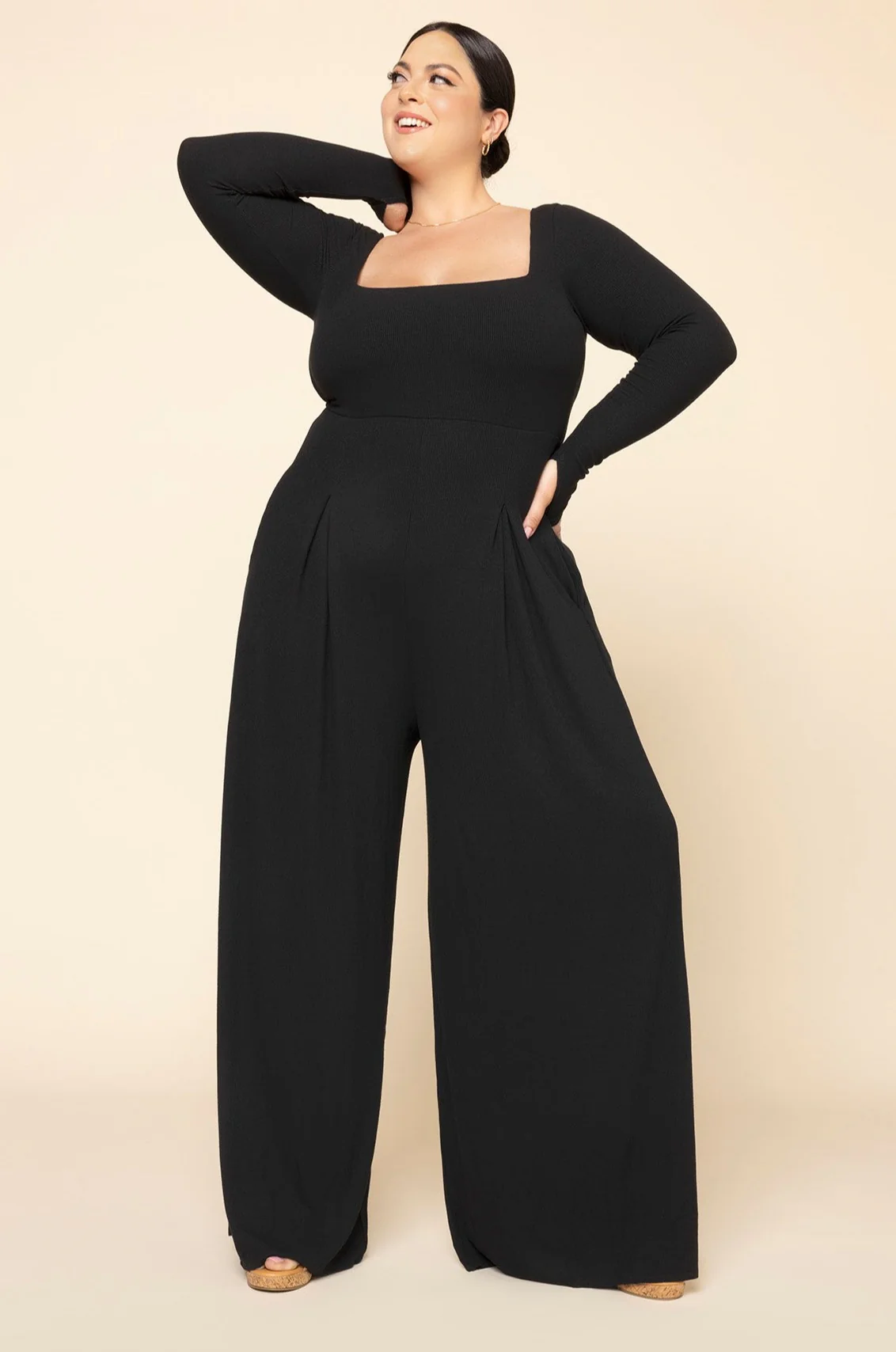 Go With The Flow Long Sleeve Jumpsuit - Black - Image 6
