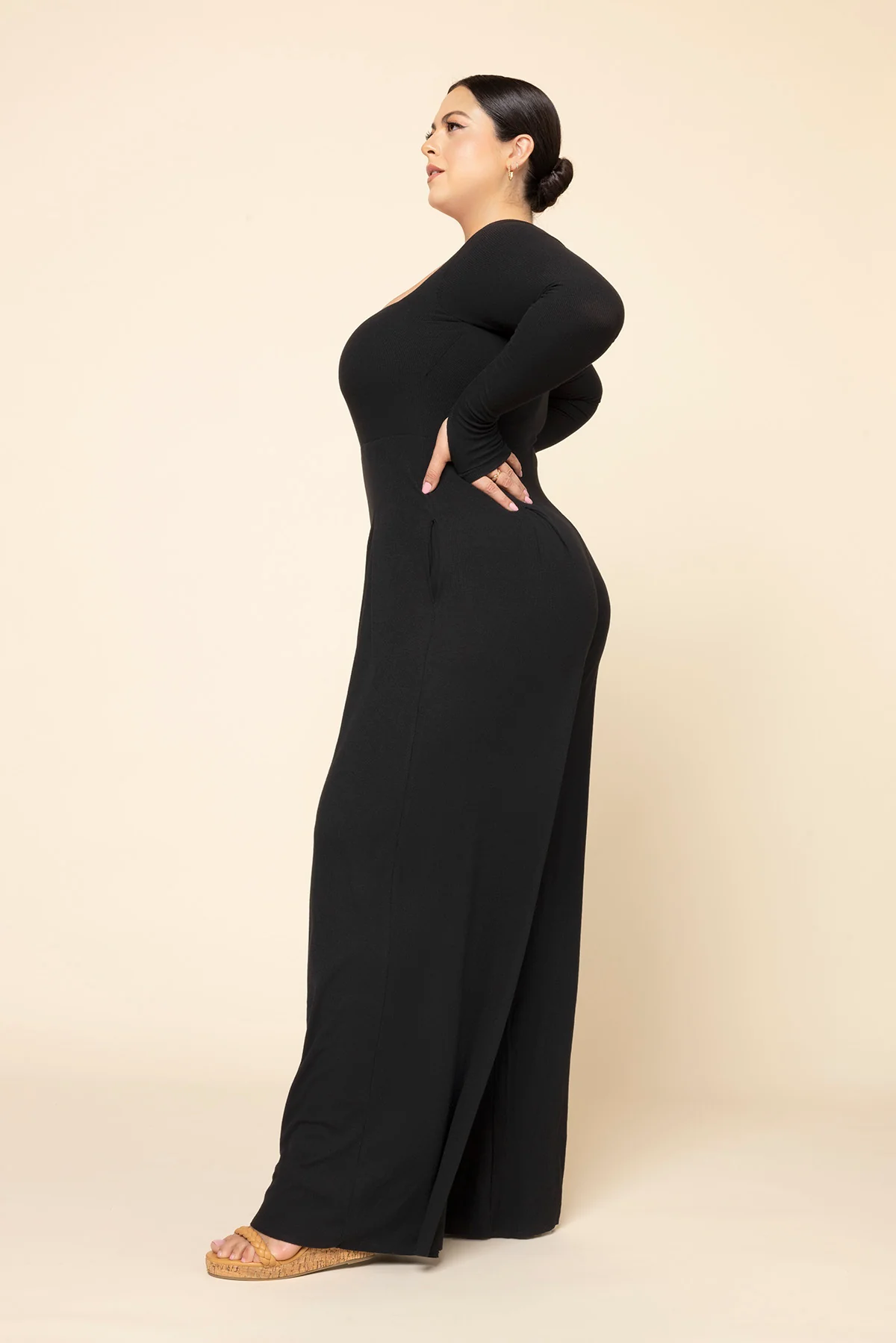 Go With The Flow Long Sleeve Jumpsuit - Black - Image 7