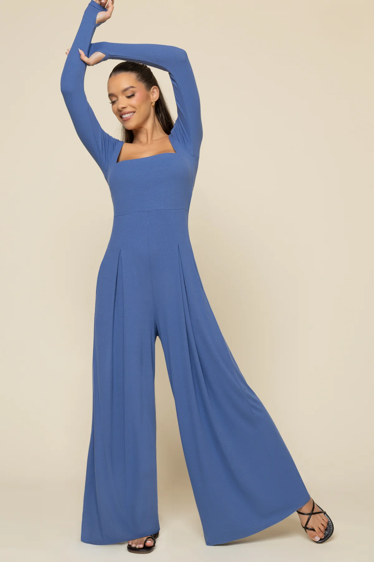 Go With The Flow Long Sleeve Jumpsuit - Blue Horizon - Image 2
