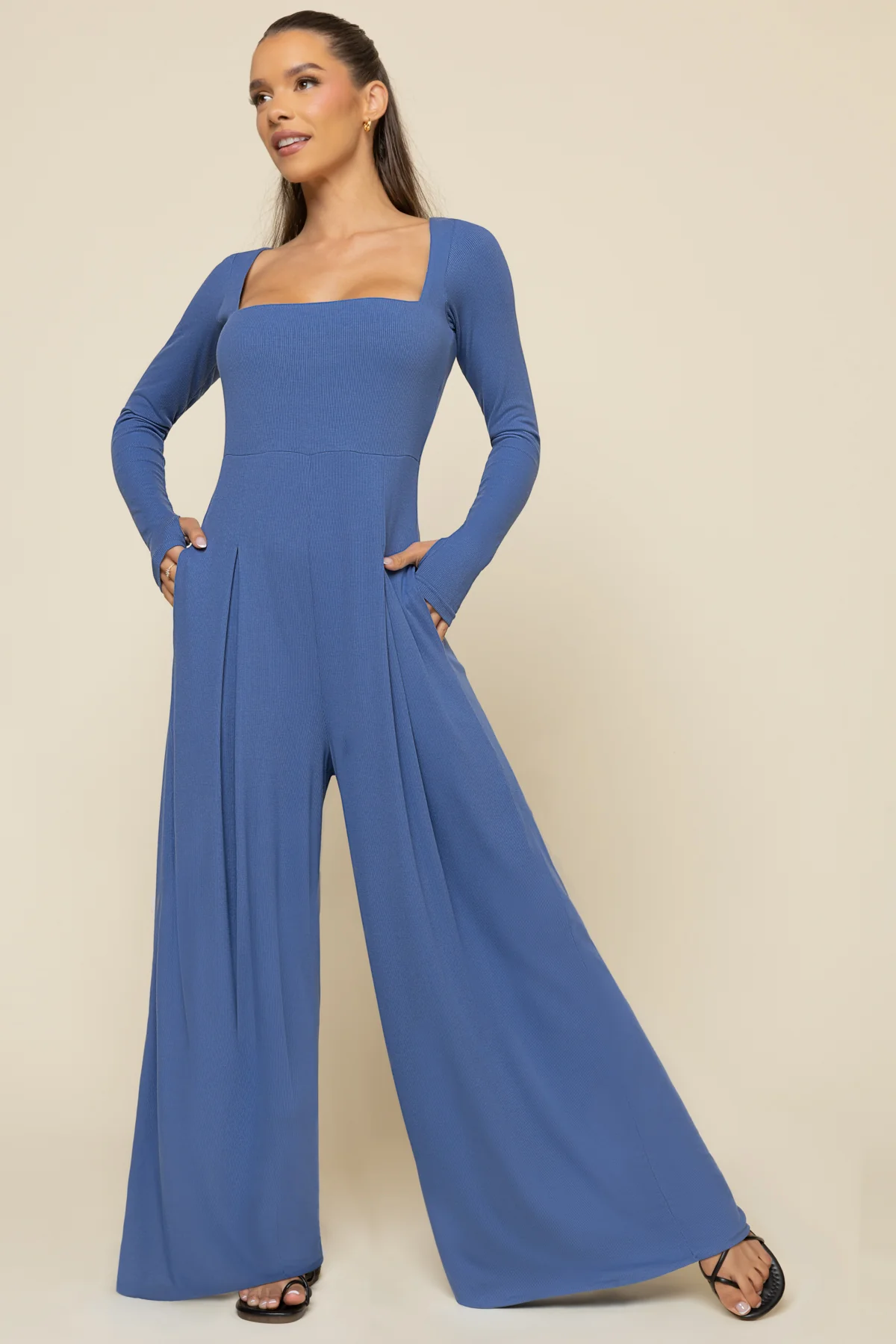 Go With The Flow Long Sleeve Jumpsuit - Blue Horizon - Image 6