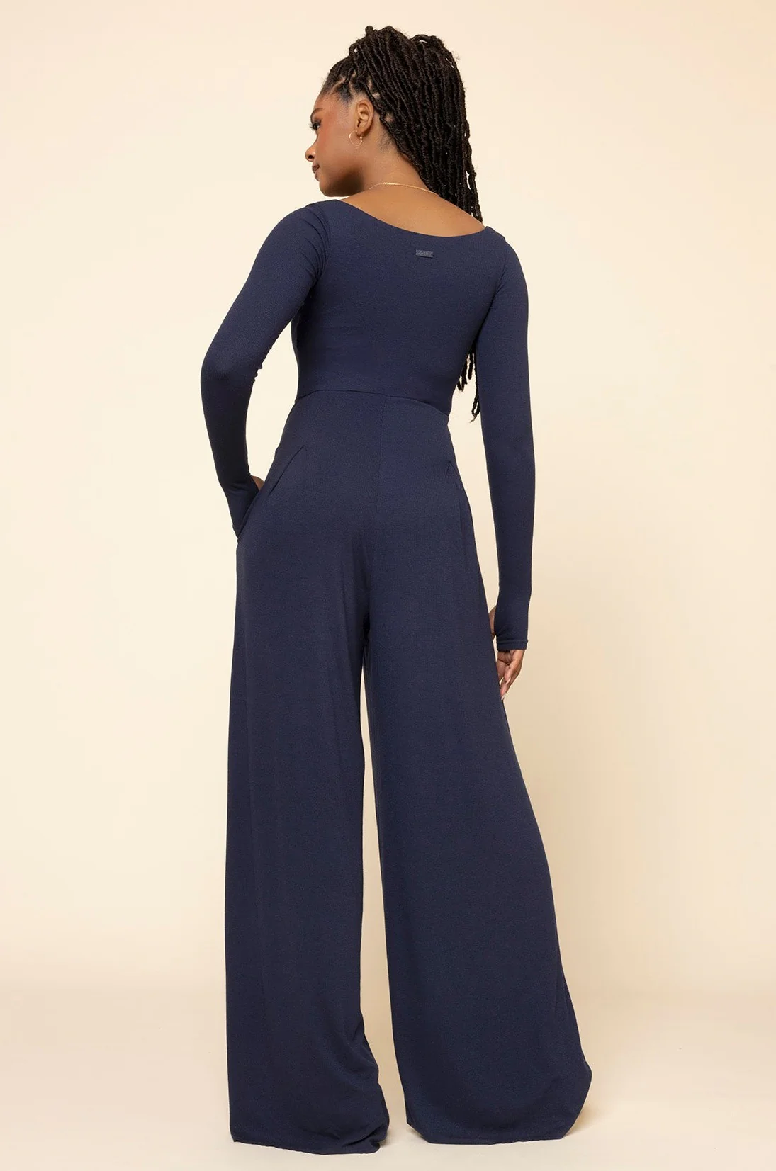 Go With The Flow Long Sleeve Jumpsuit - Cosmic Navy - Image 6