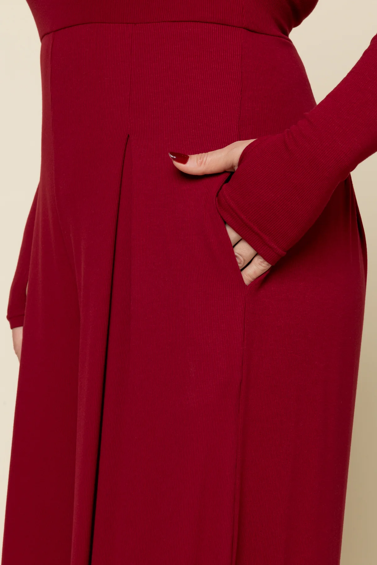 Go With The Flow Long Sleeve Jumpsuit - Deep Cherry - Image 3