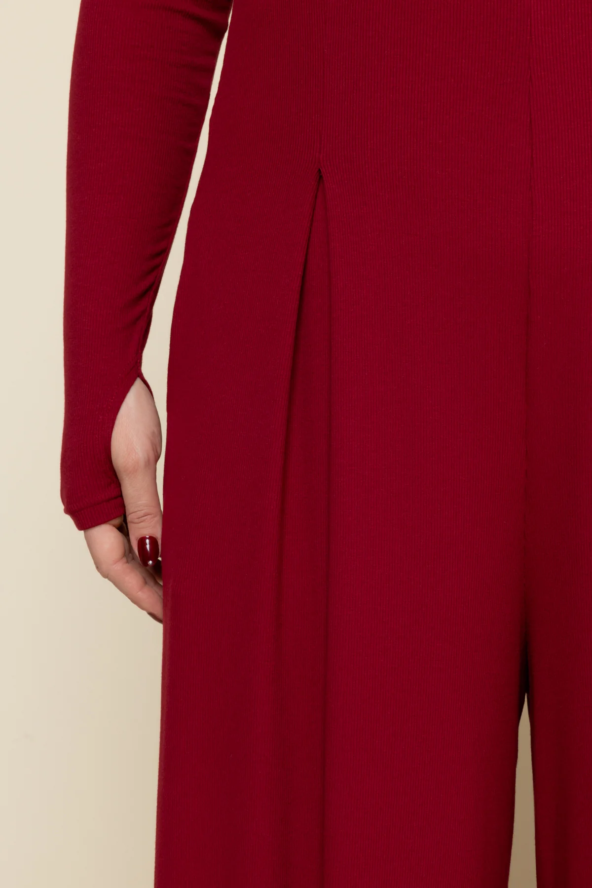 Go With The Flow Long Sleeve Jumpsuit - Deep Cherry - Image 4