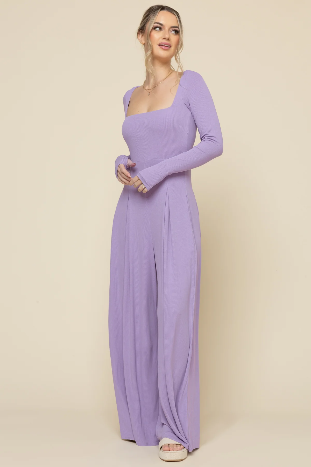 Go With The Flow Long Sleeve Jumpsuit - Lavender Haze - Image 6