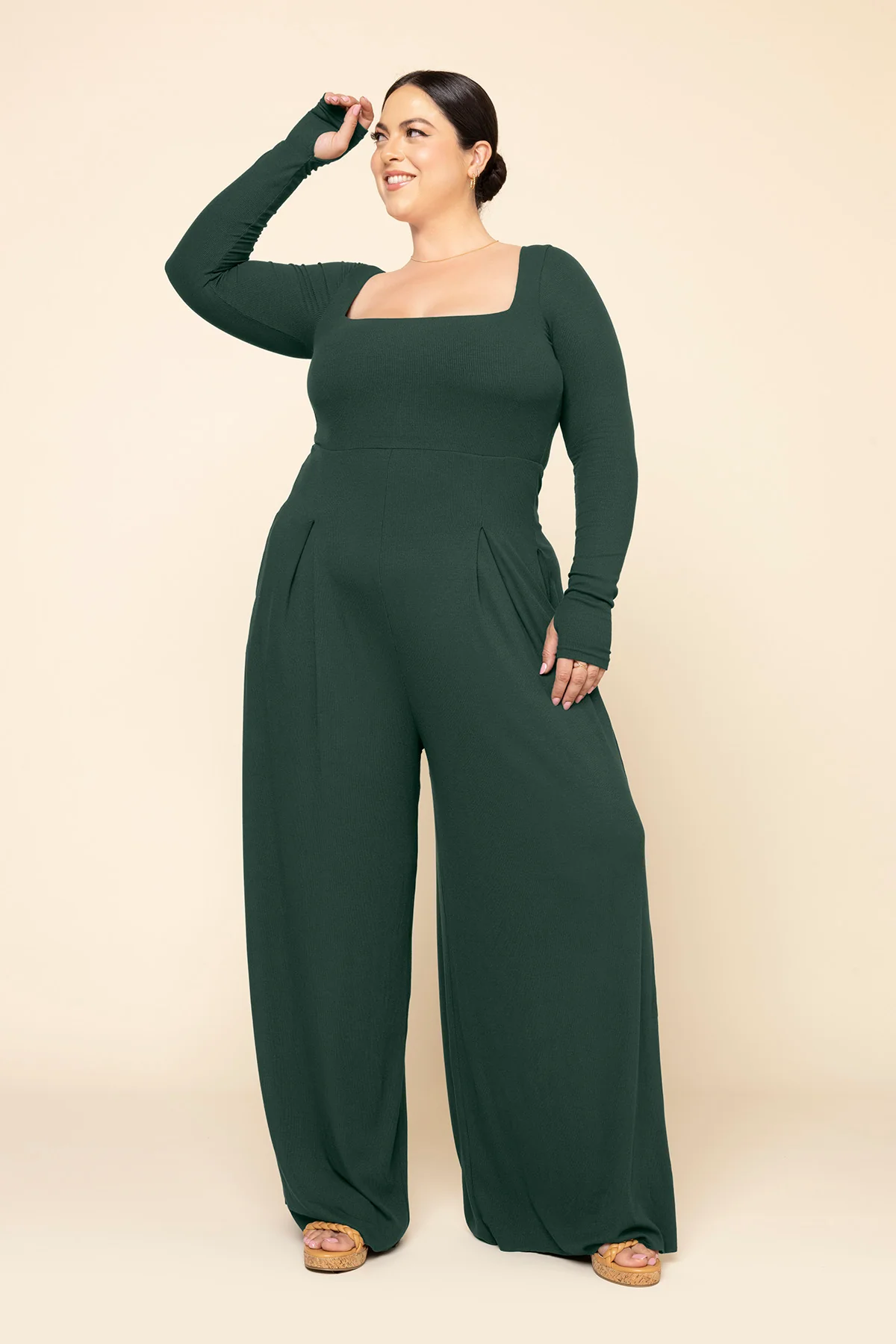 Go With The Flow Long Sleeve Jumpsuit - Pine - Image 3