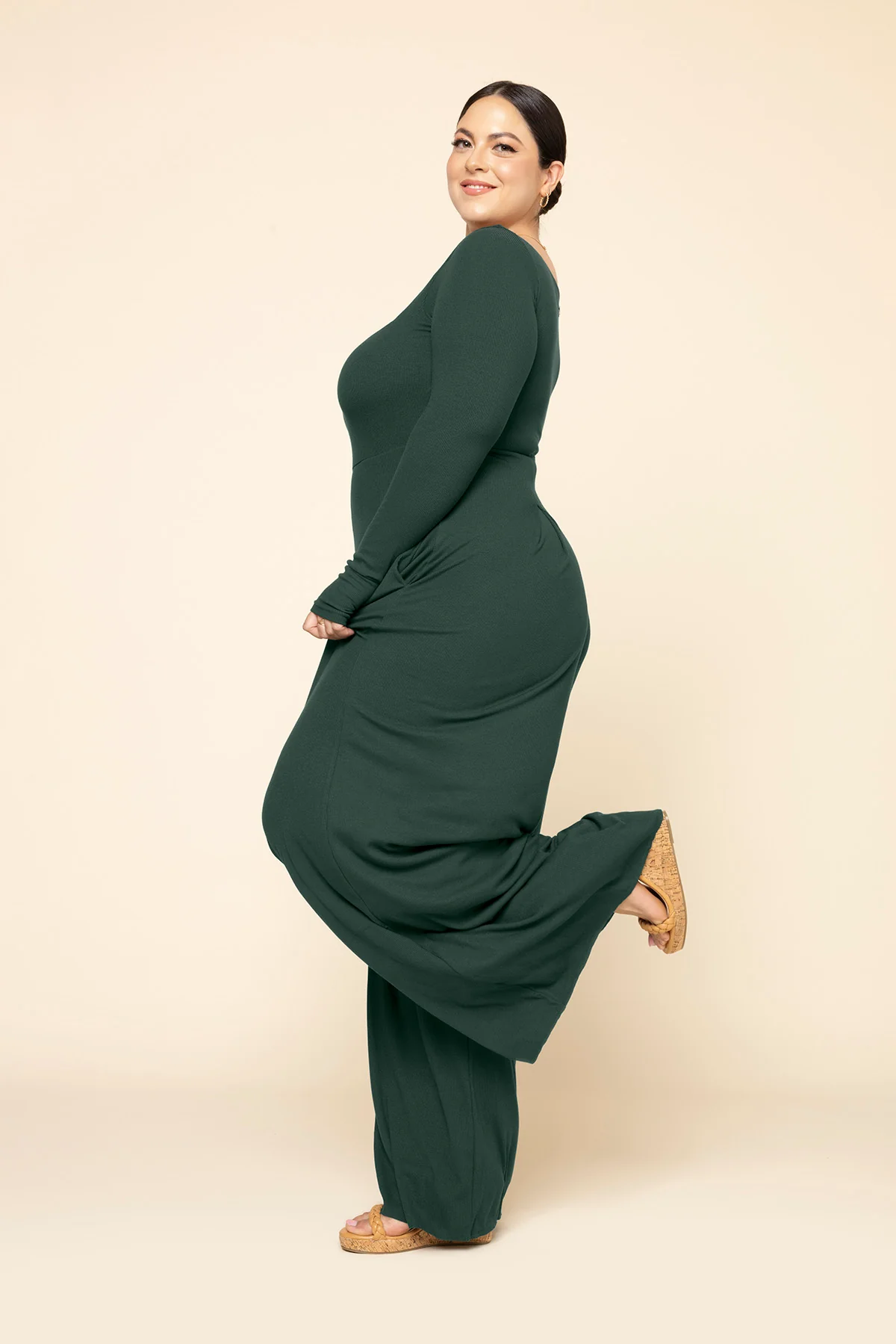 Go With The Flow Long Sleeve Jumpsuit - Pine - Image 4