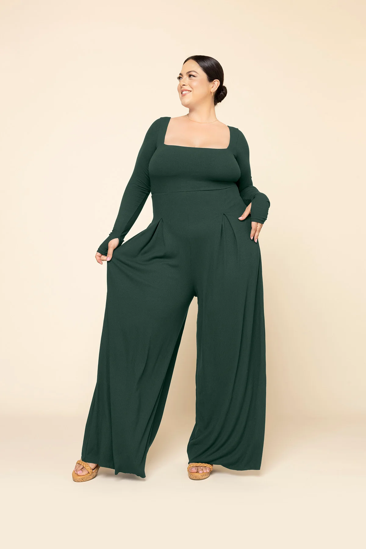 Go With The Flow Long Sleeve Jumpsuit - Pine - Image 5