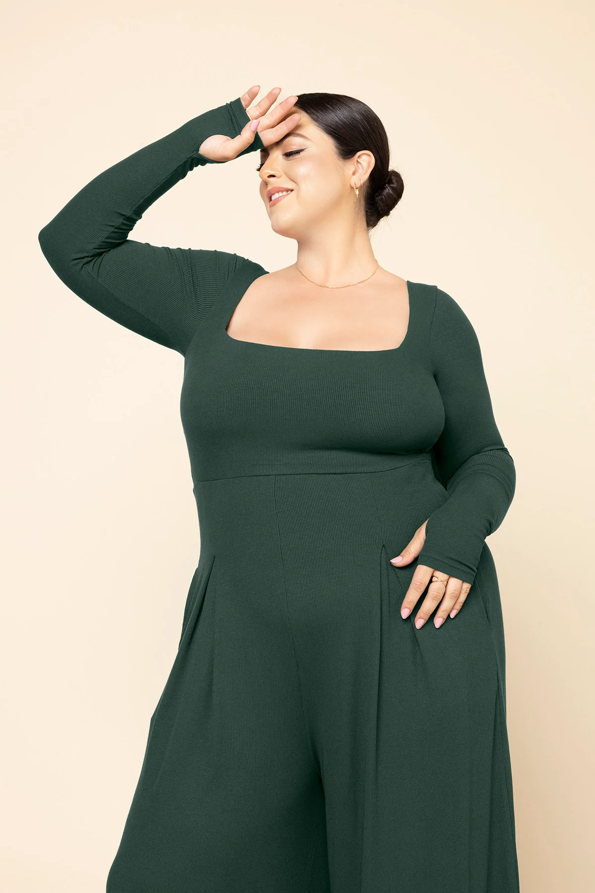 Go With The Flow Long Sleeve Jumpsuit - Pine - Image 8
