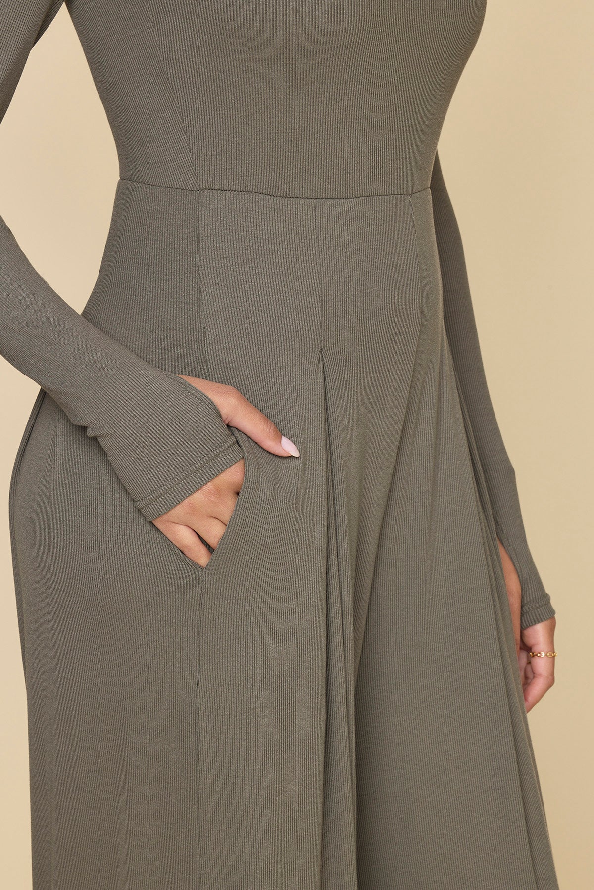 Go With The Flow Long Sleeve Jumpsuit - Rustic Olive - Image 4